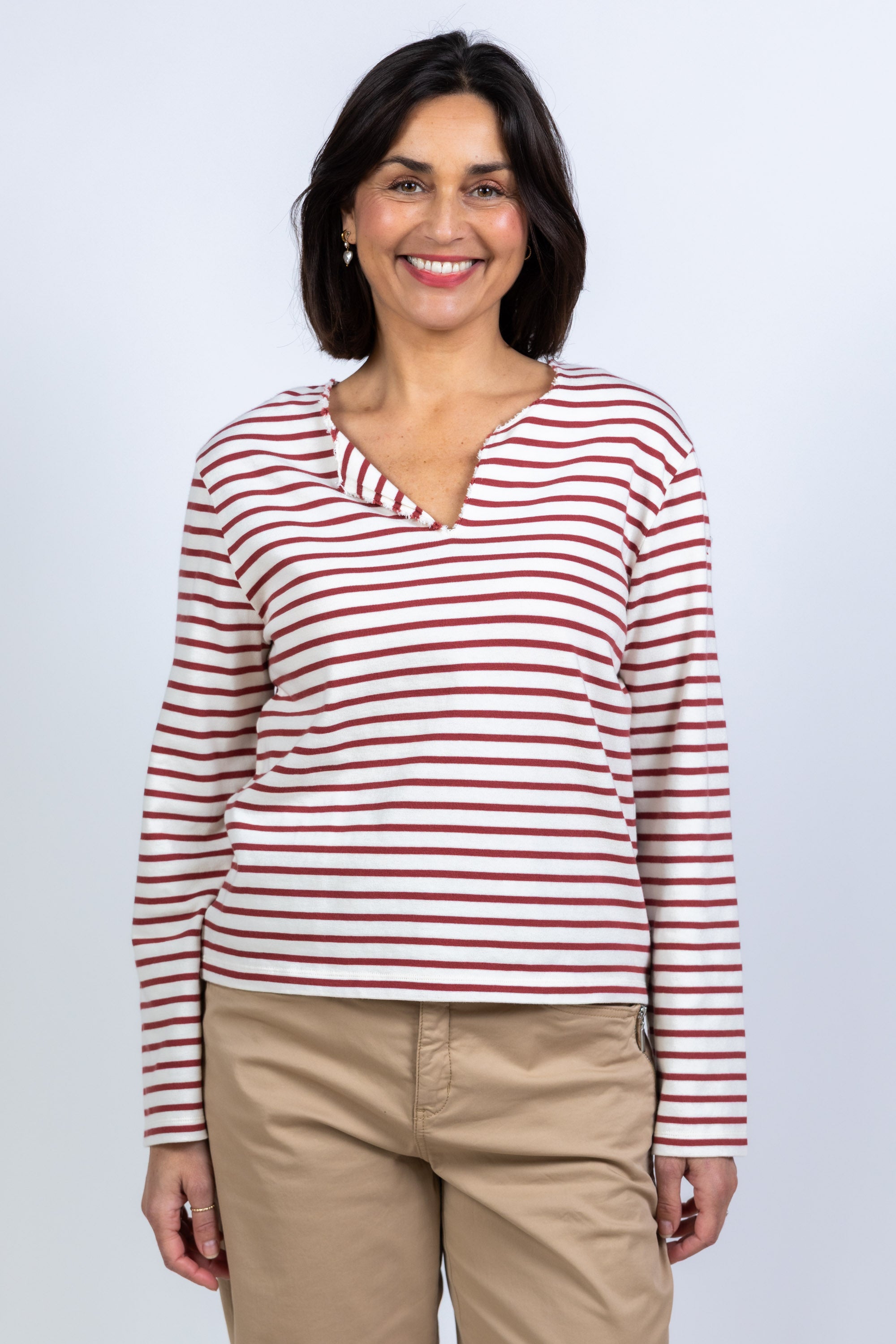 Shirt met strepen - Steenrood
