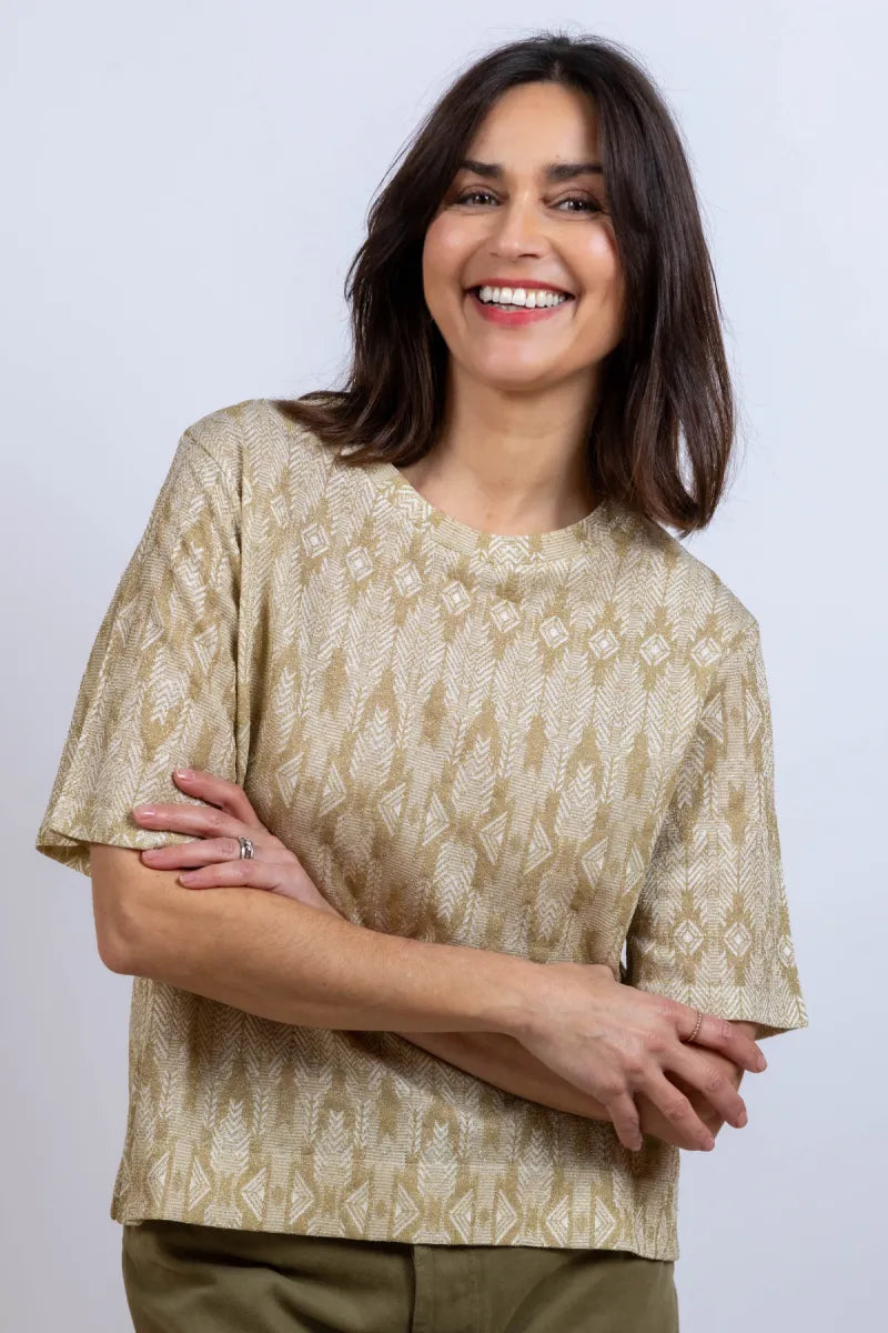 MOMONI MOMONI IORA MO23 MOMONI IORA MO23 T-shirt met patroon - Beige