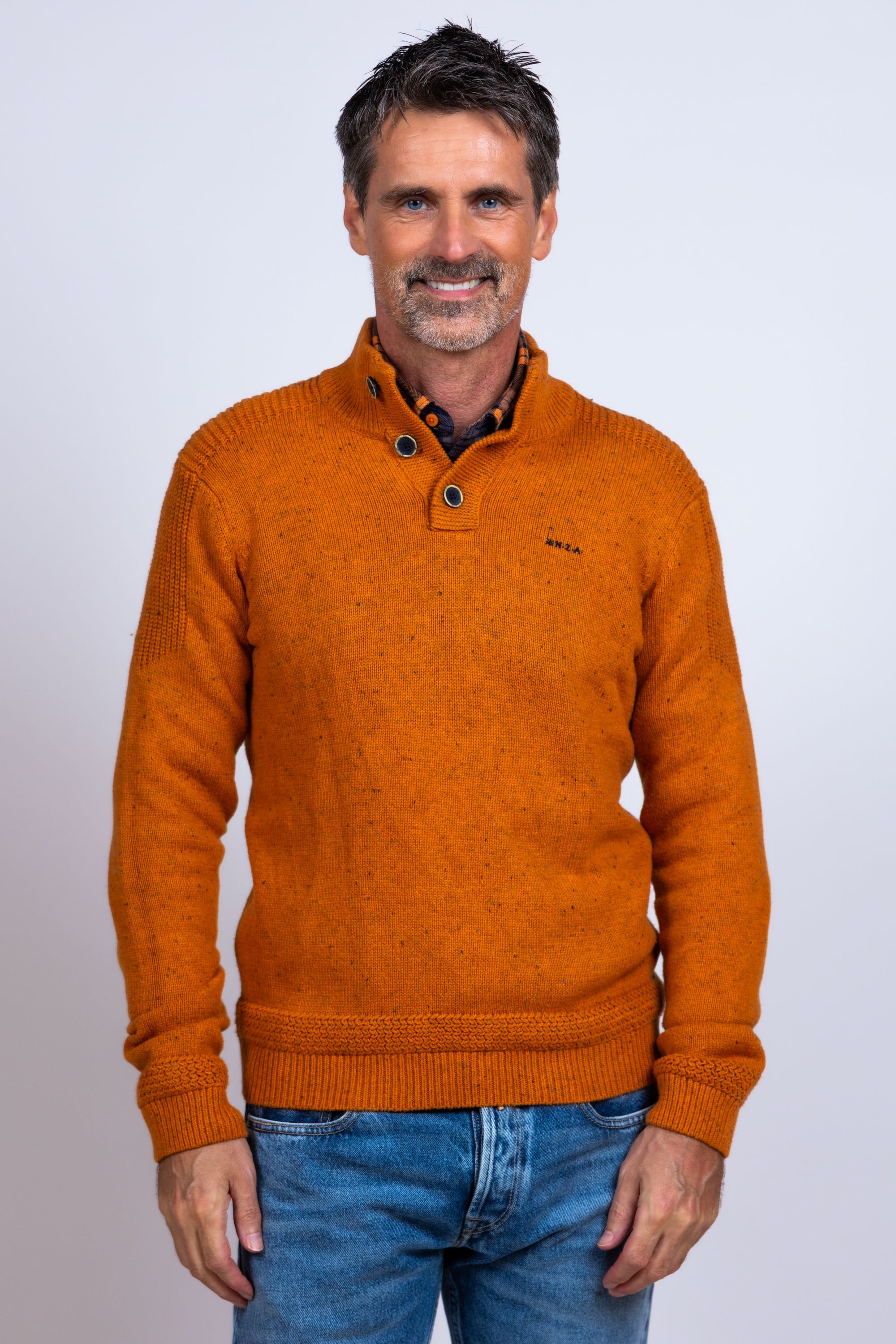 Trui met knoopkraag - Oranje