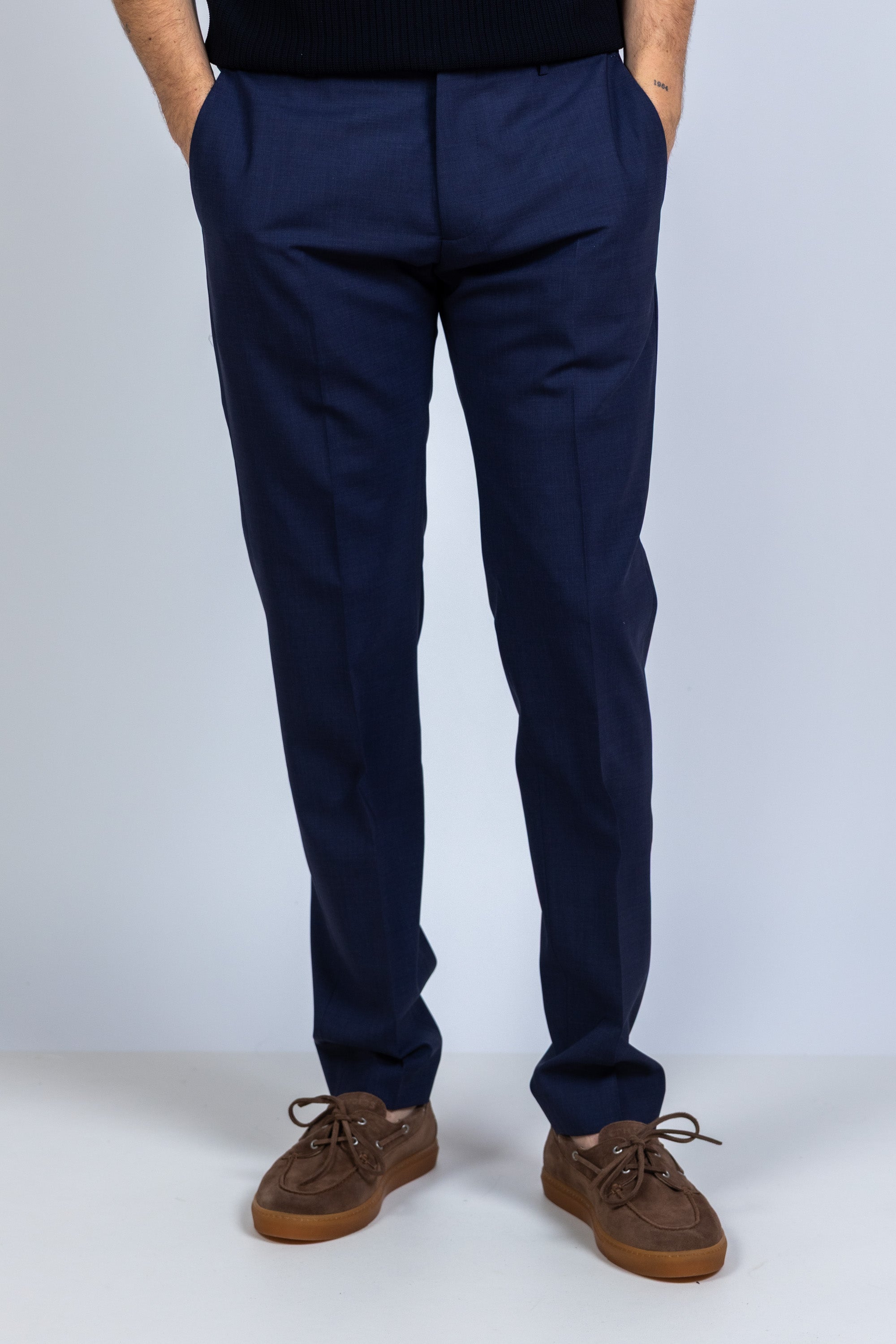 Pantalon met plooien - Marine