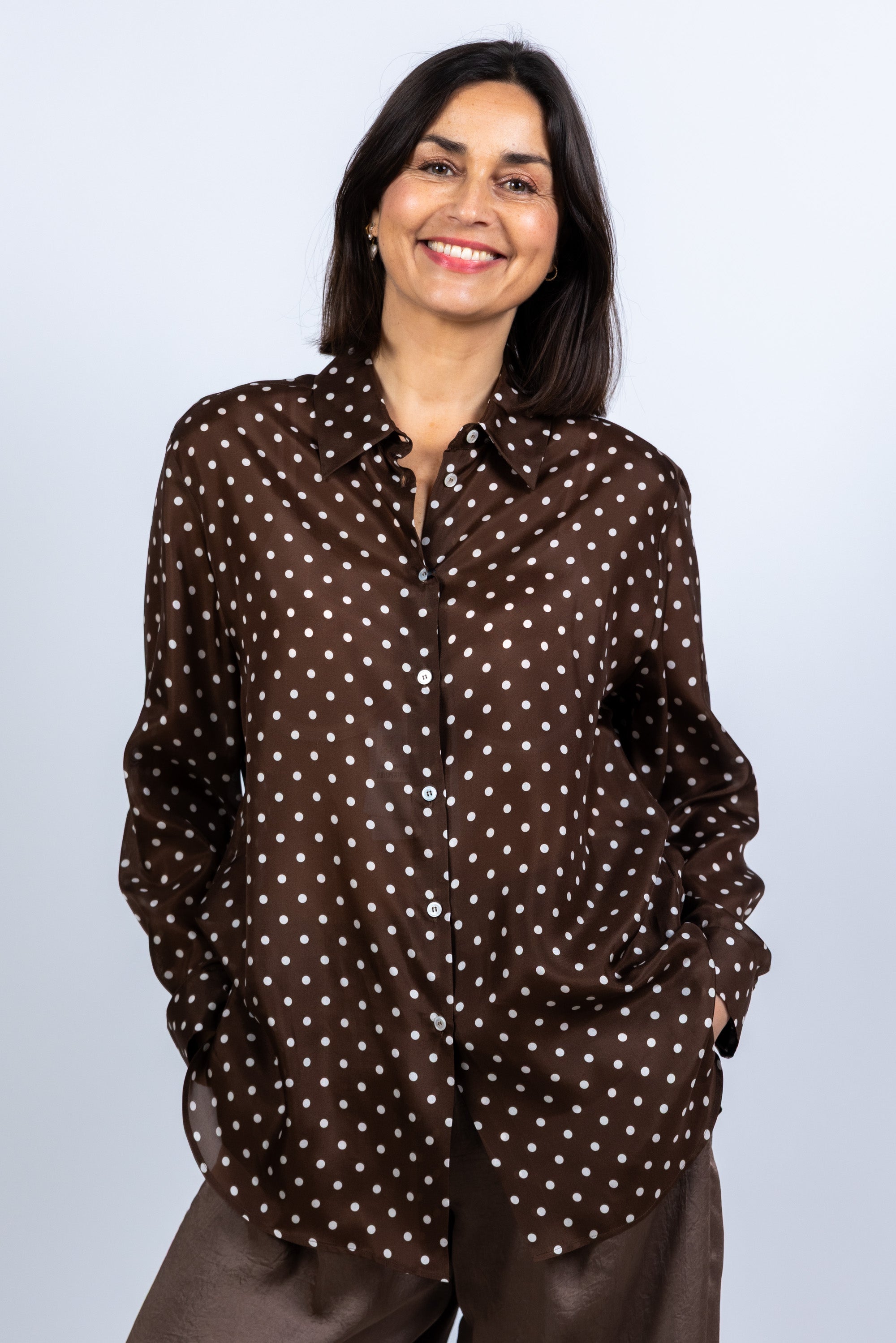 Blouse met stippen - Bruin