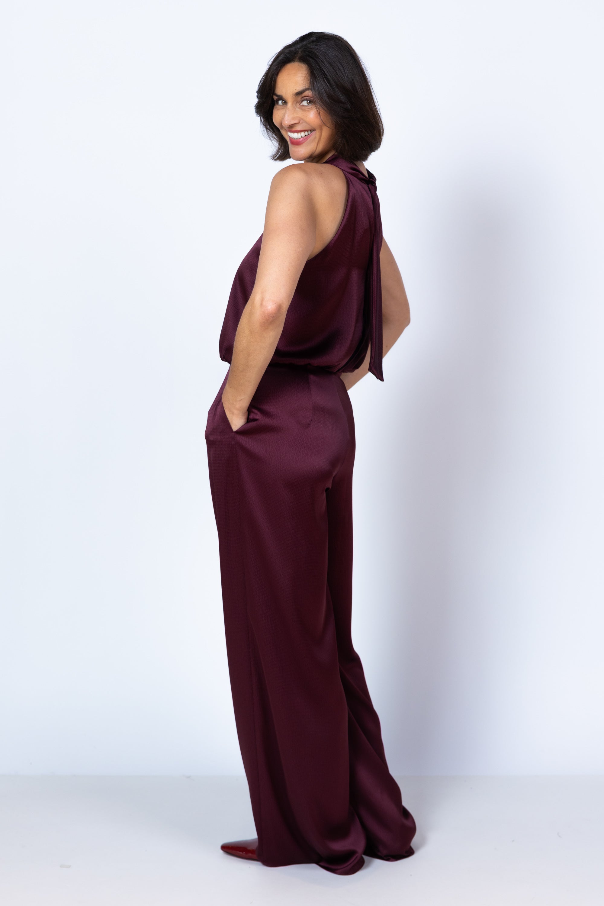 Top met halterhals - Donkerbordeaux