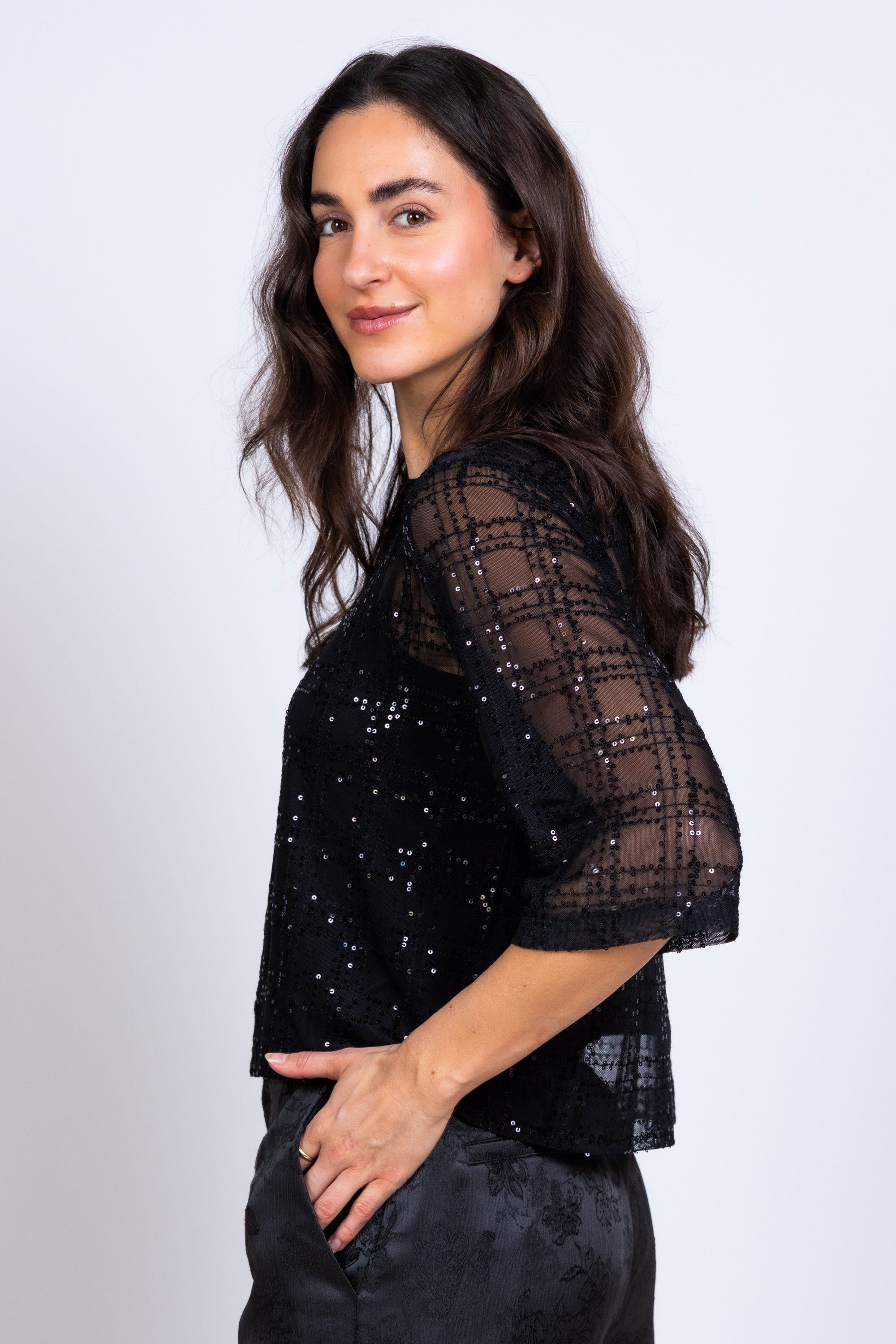 Top met pailletten - Zwart