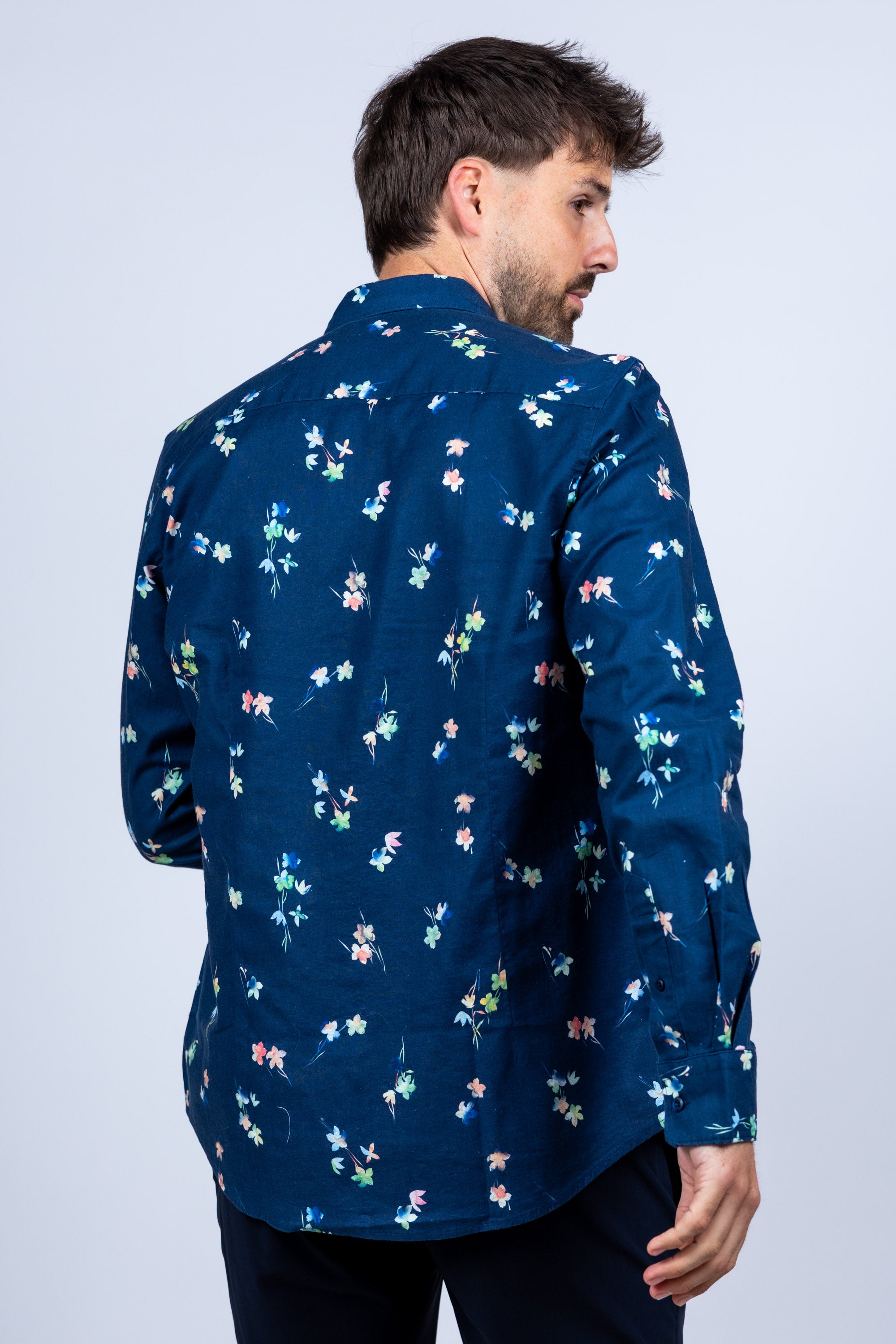 Overhemd met bloemenprint - Marine