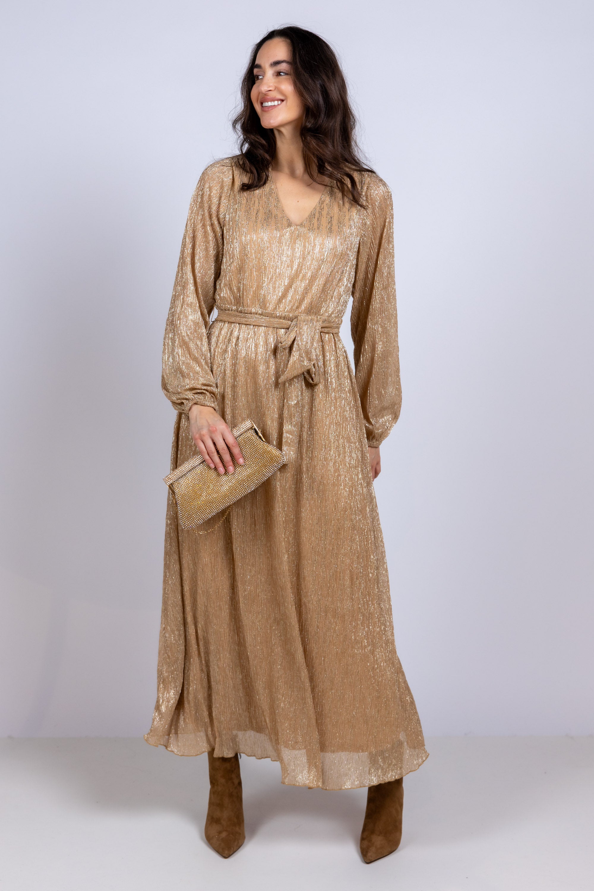 Maxi jurk met ceintuur - Goud