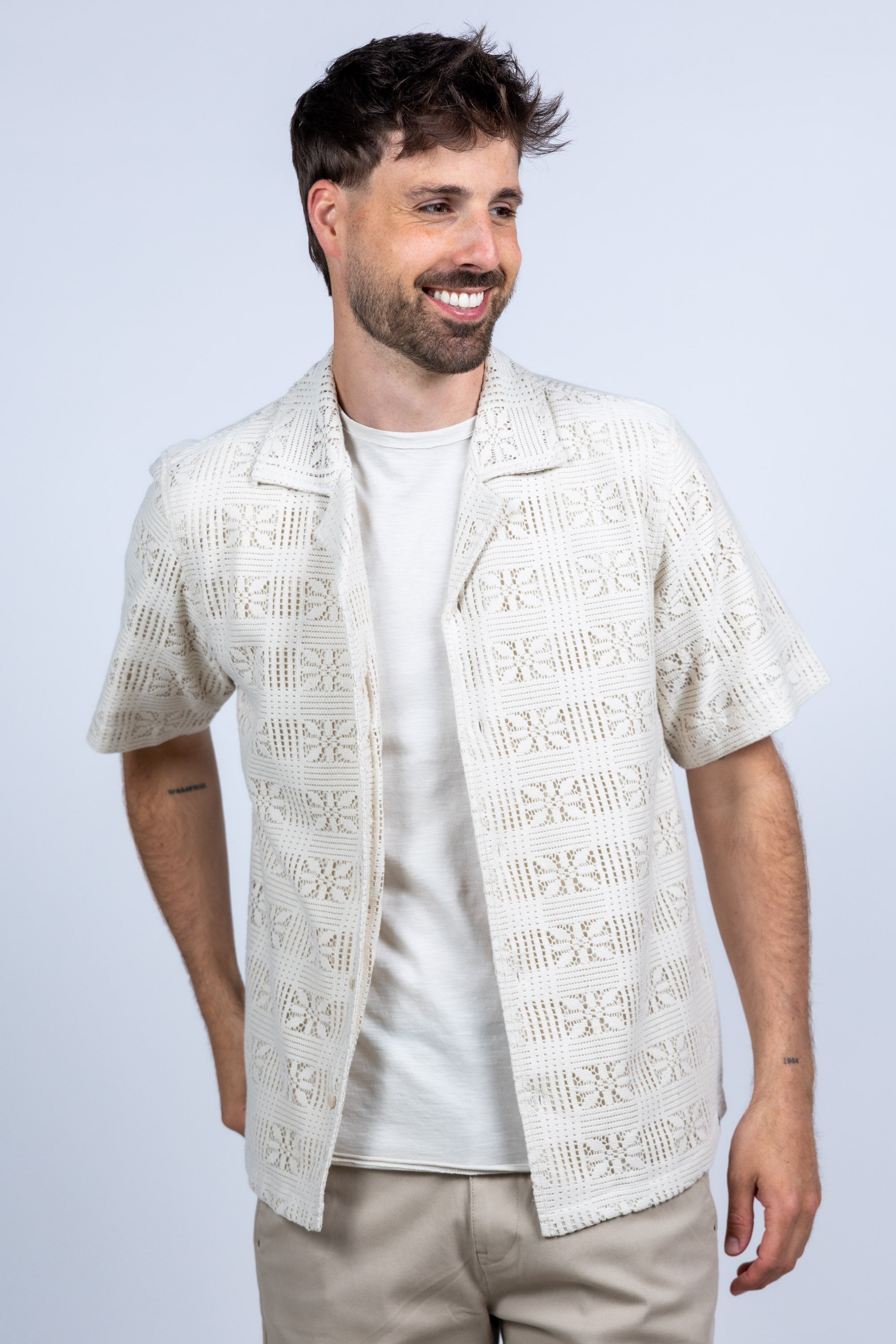 Shirt met opengewerkt patroon - Ecru