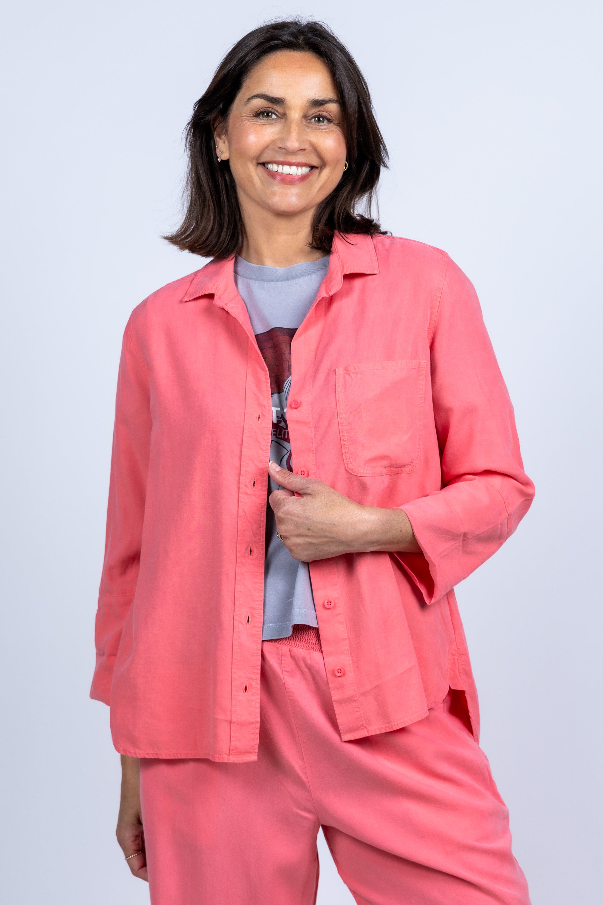 Blouse met knopen - Koraalroze