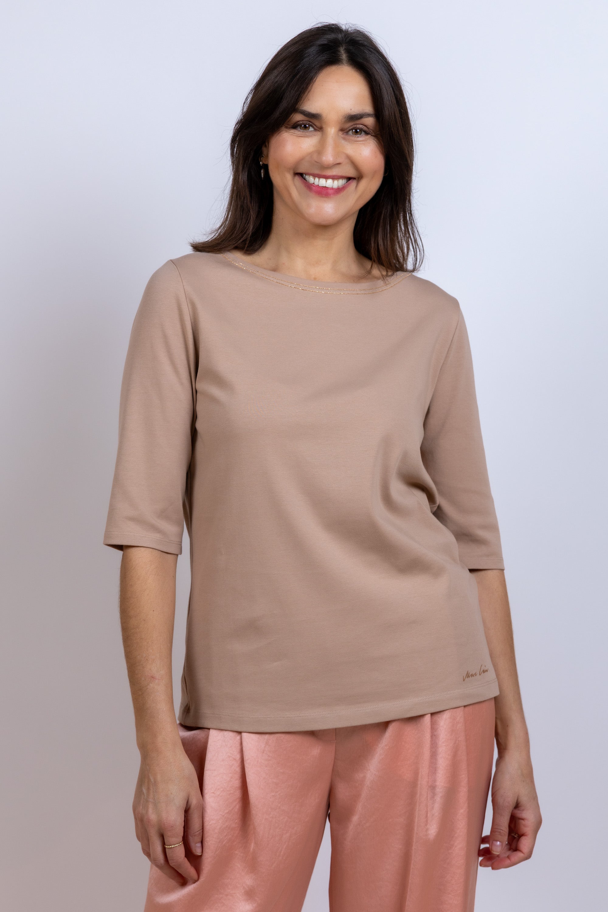 T-shirt met driekwart mouw - Zand