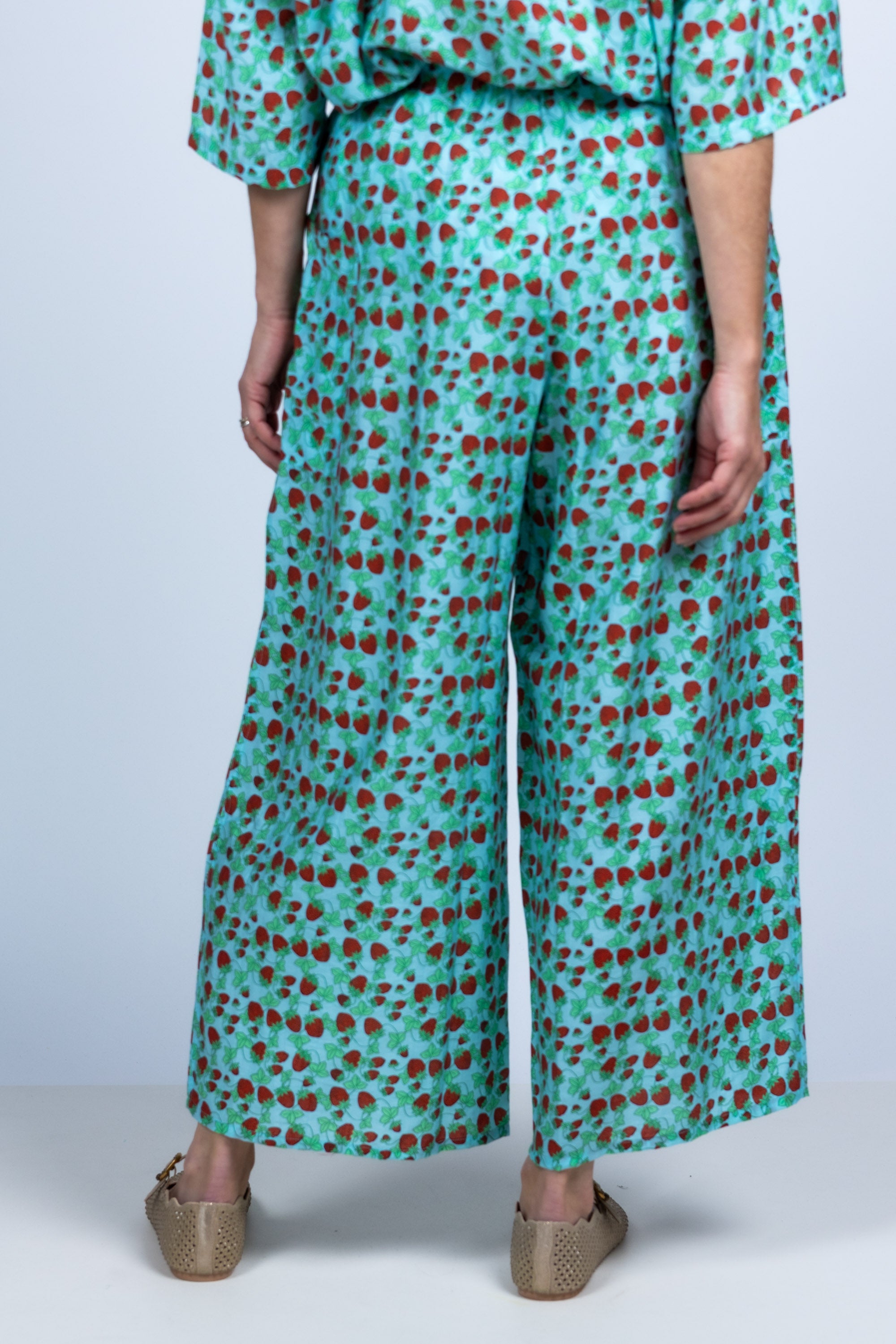 Wijde broek met print - Bleu