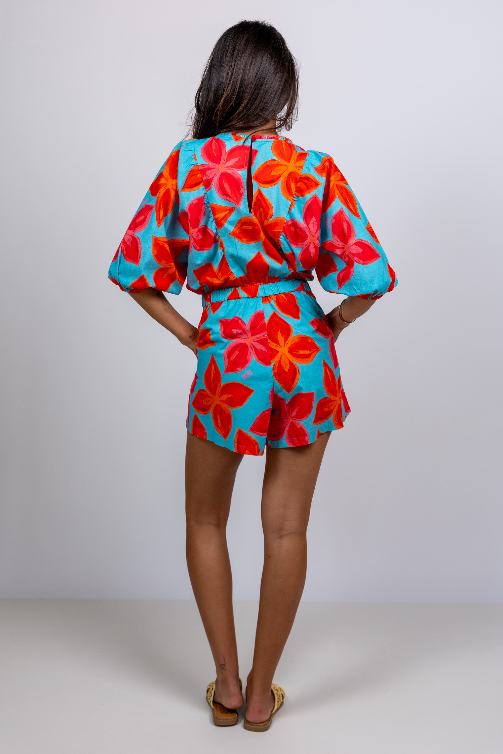 Jumpsuit met bloemen - Aqua