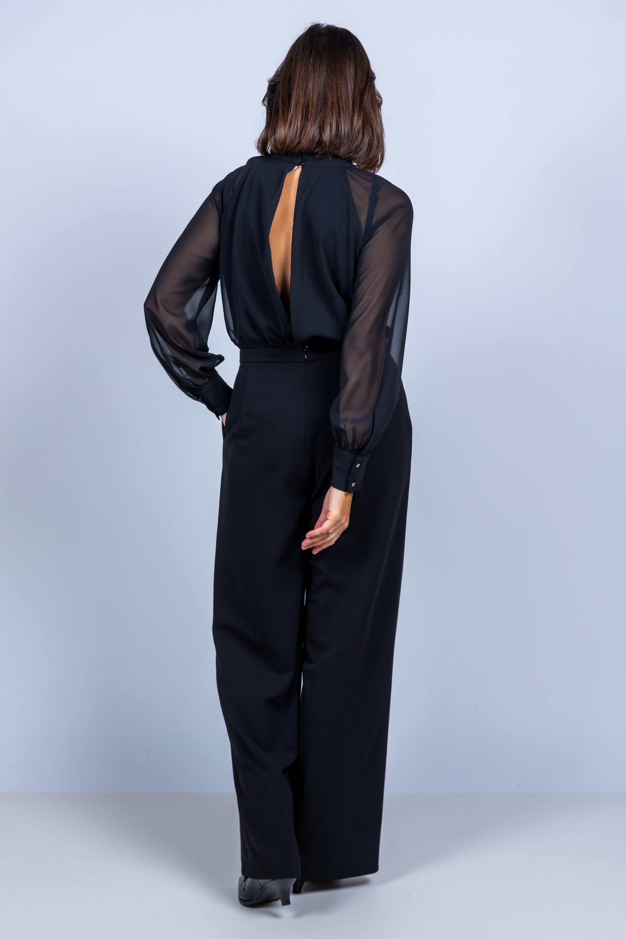 Jumpsuit met strik - Zwart