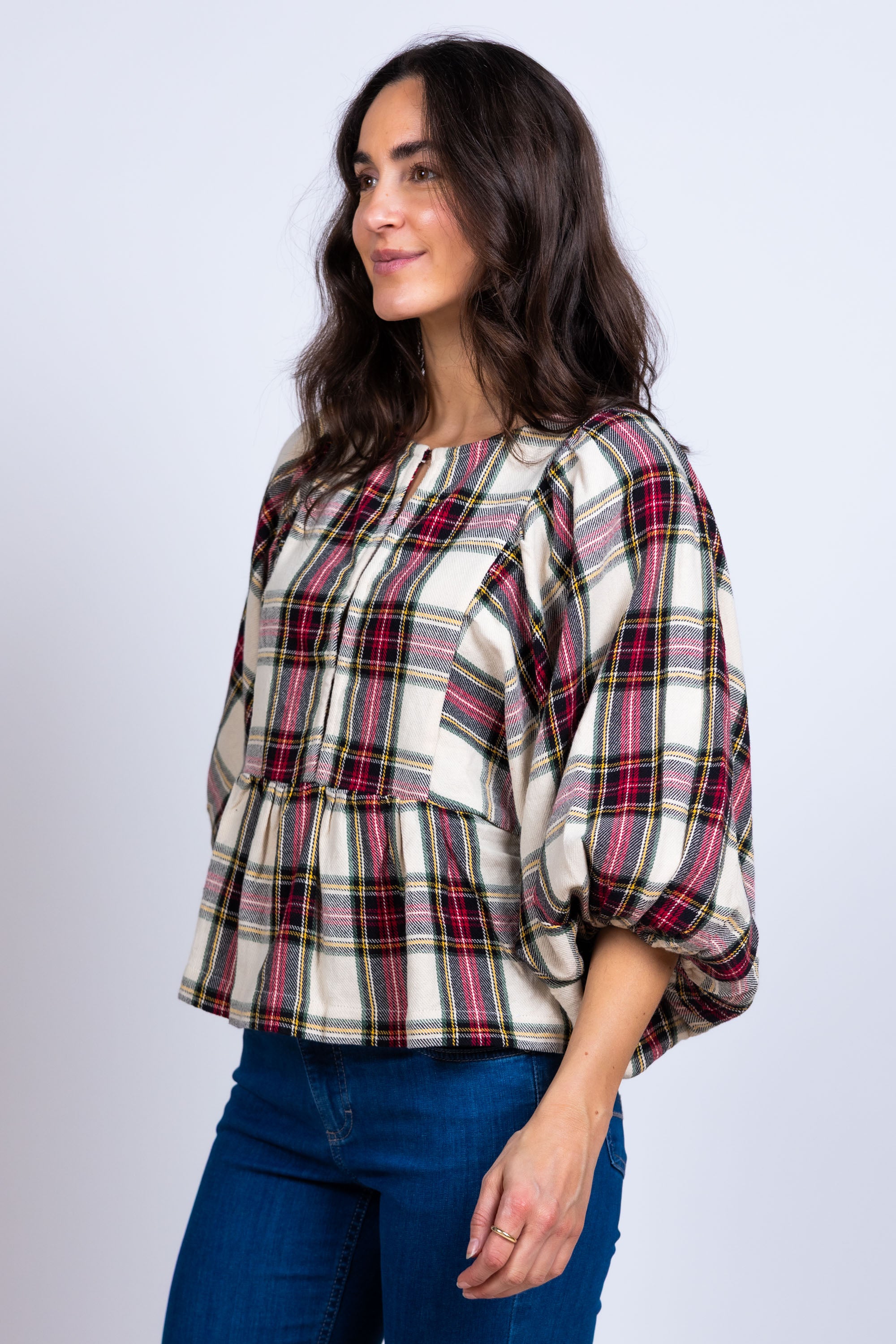 Blouse met ruiten - Ecru