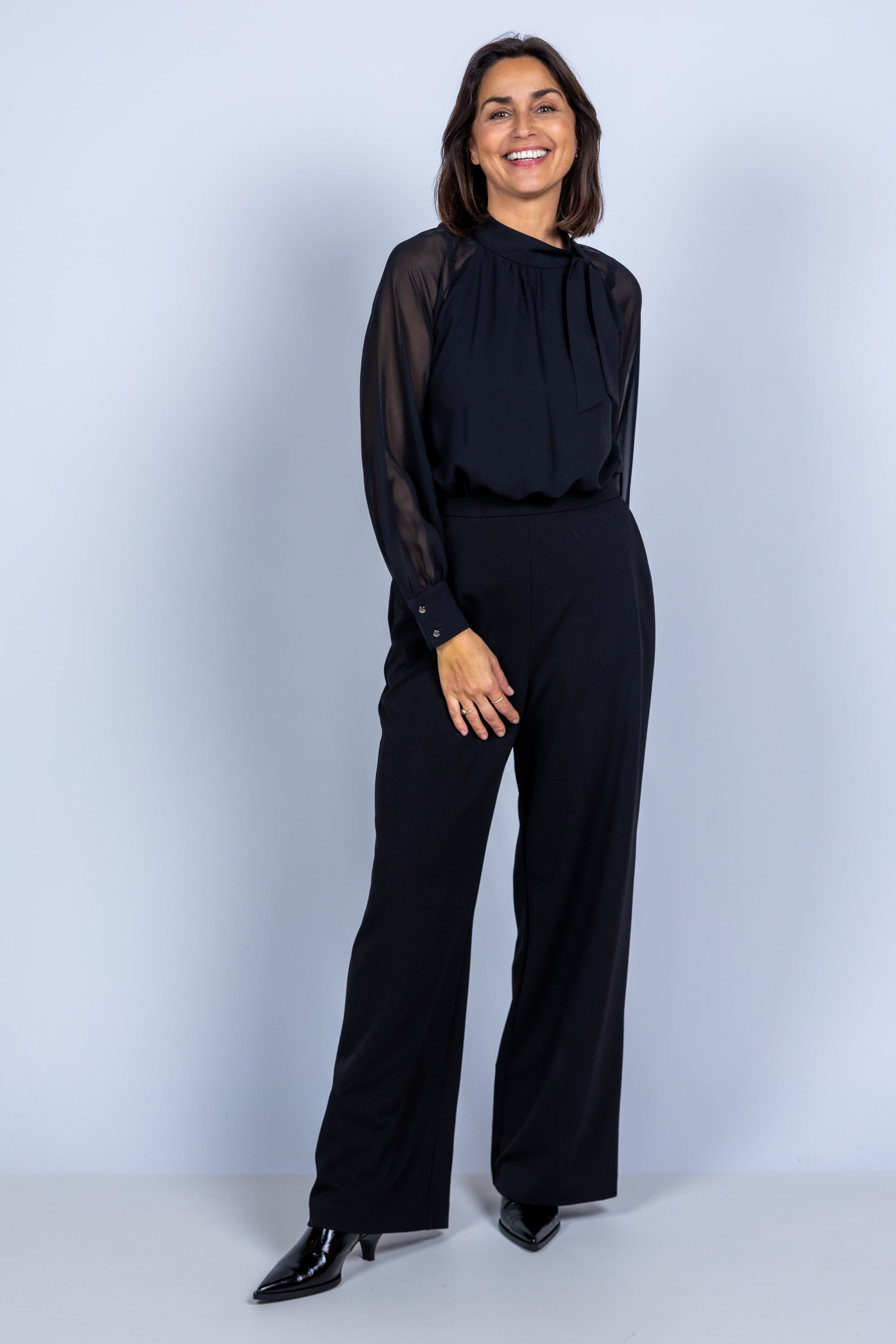 Jumpsuit met strik - Zwart