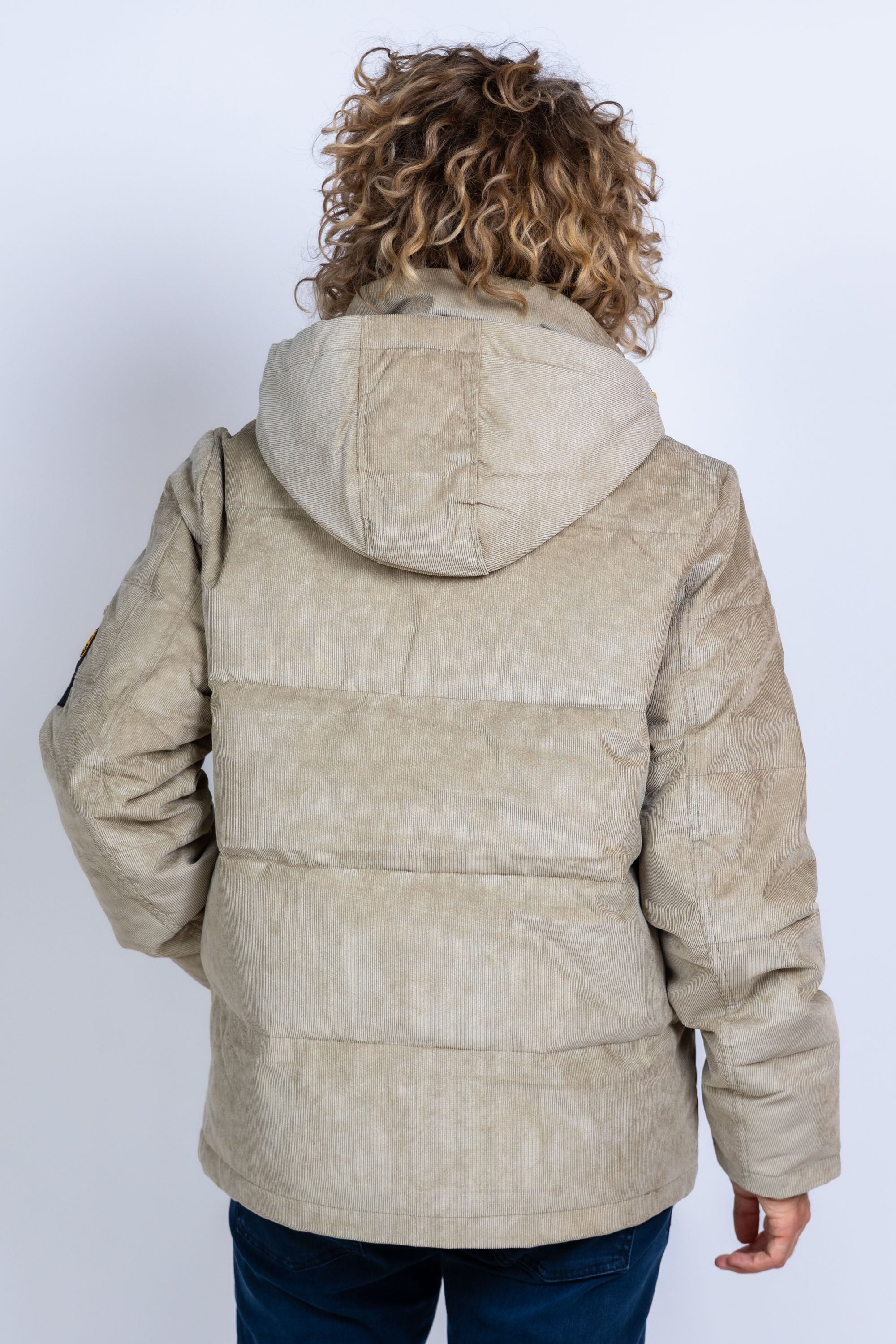 Rib jas met capuchon - Licht taupe