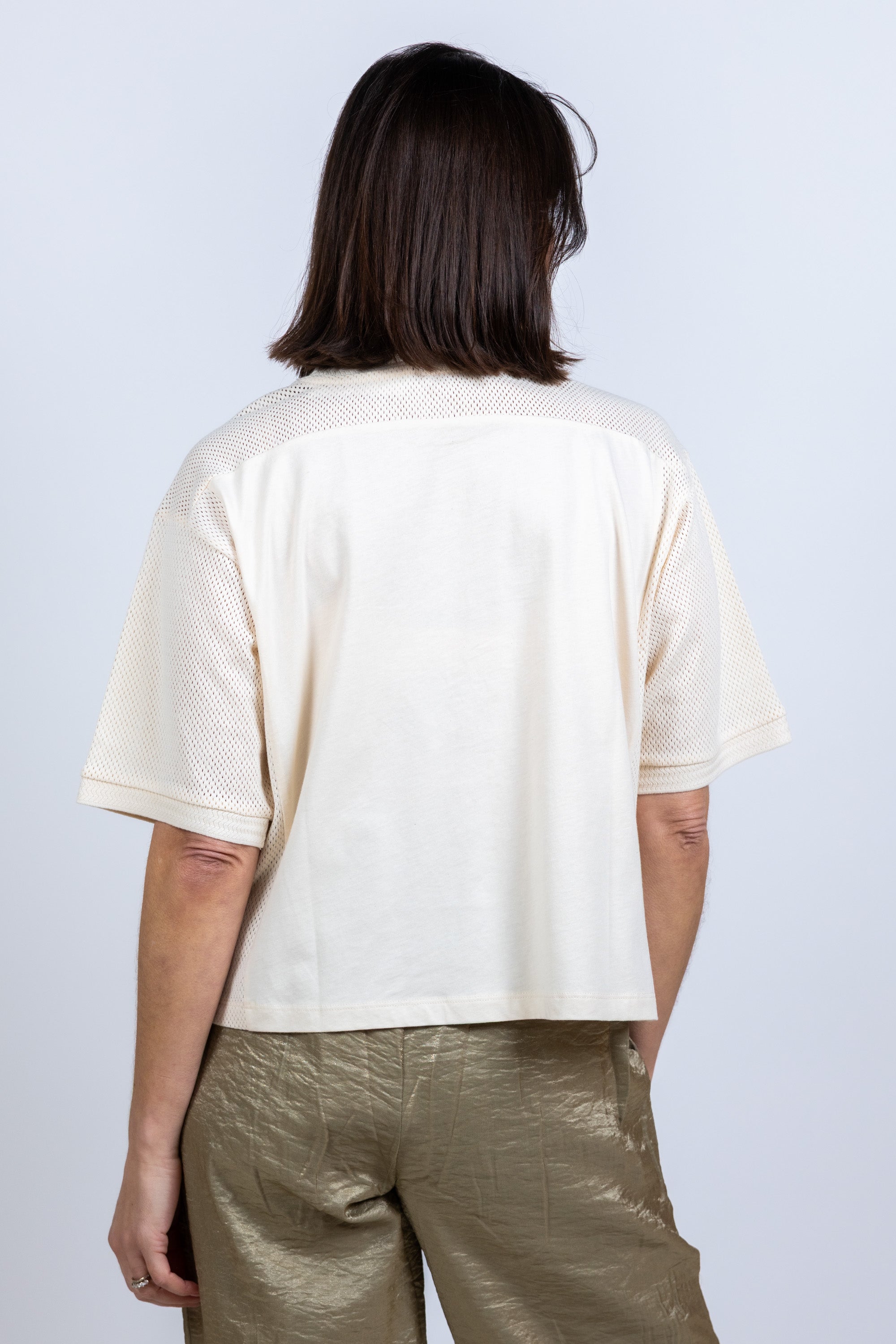 T-shirt met mesh - Ecru
