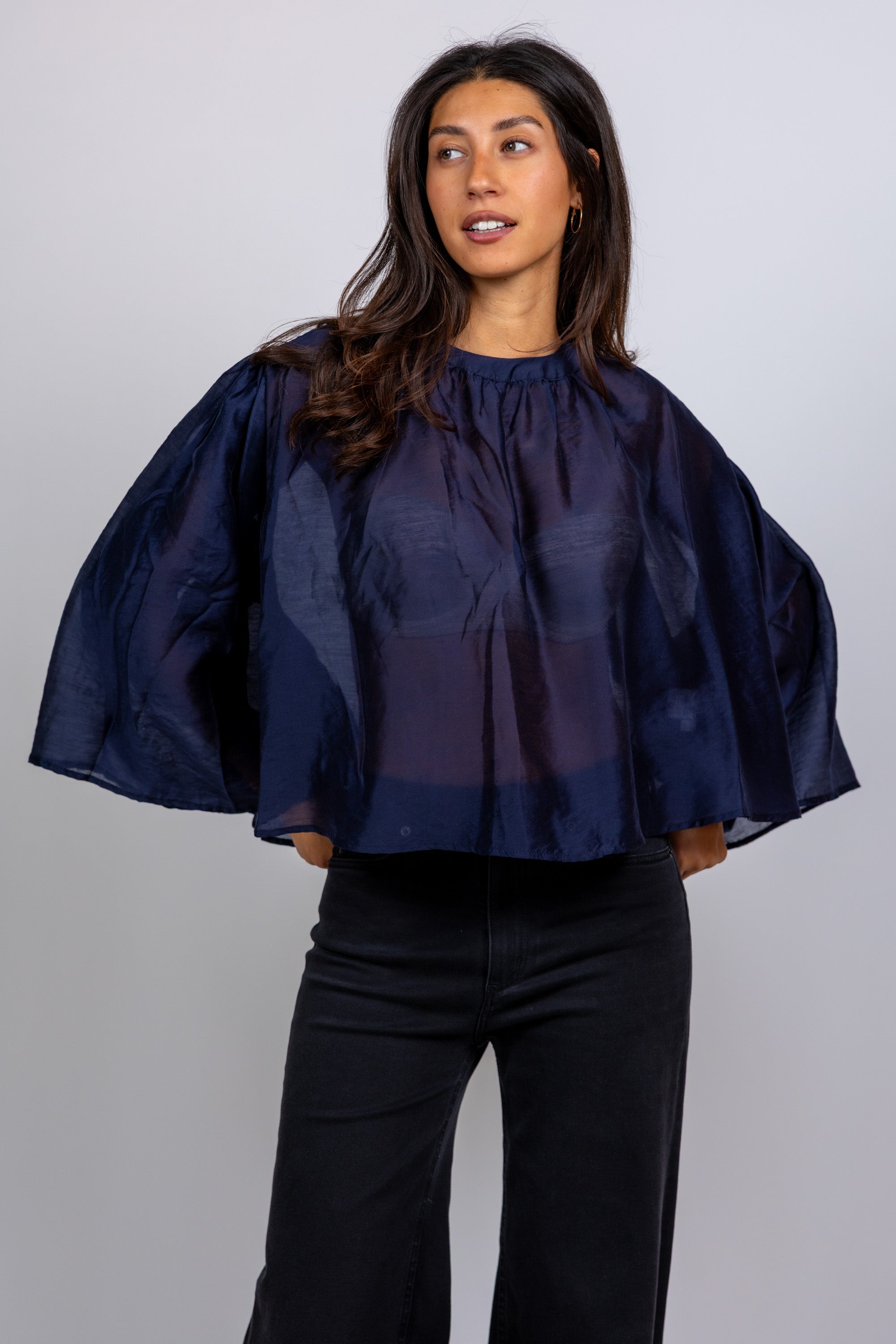 Blouse met wijde mouwen - Marine