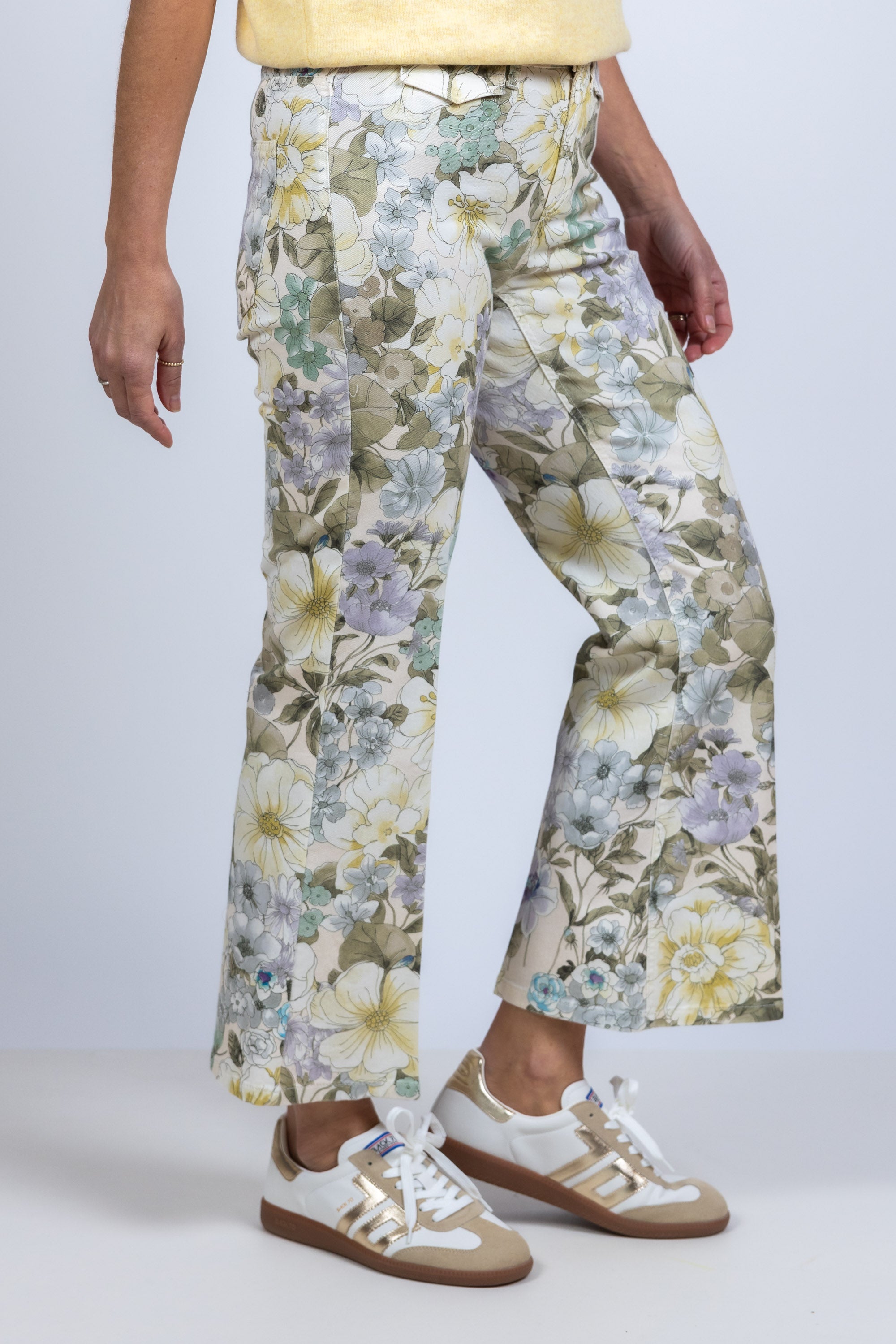 Broek met bloemenprint - Vanille