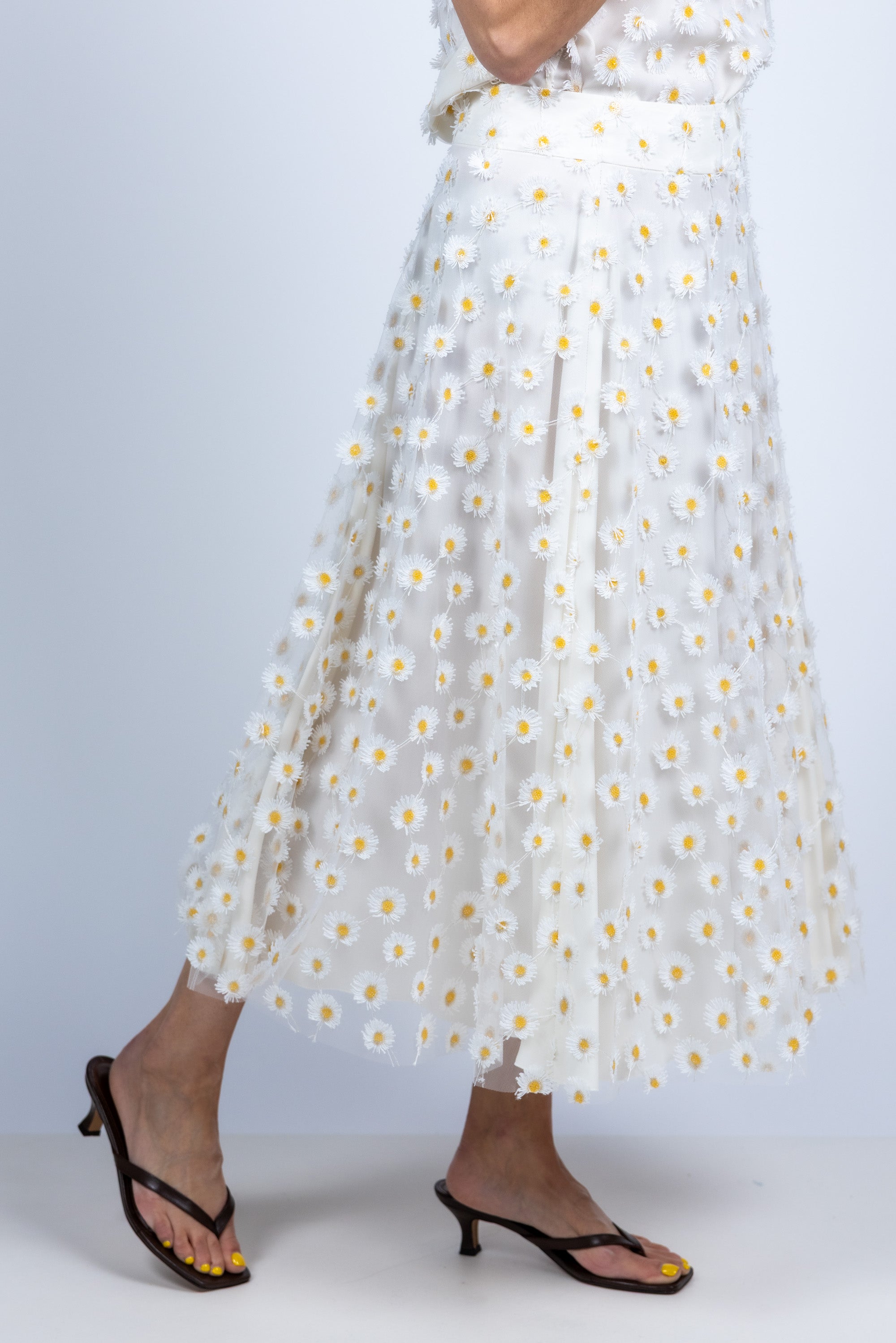 Rok met bloemen - Ecru