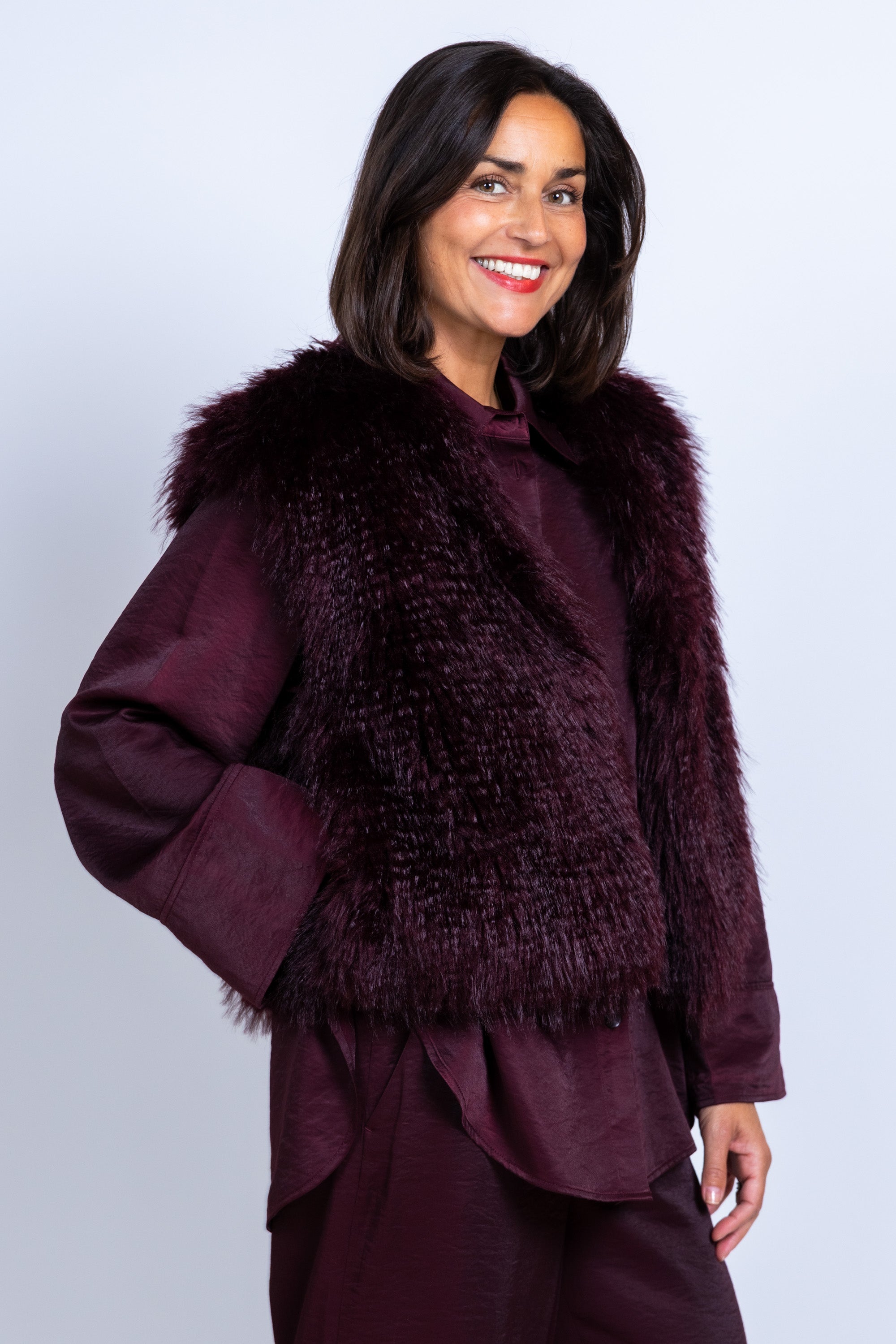 Gilet met faux fur - Burgundy