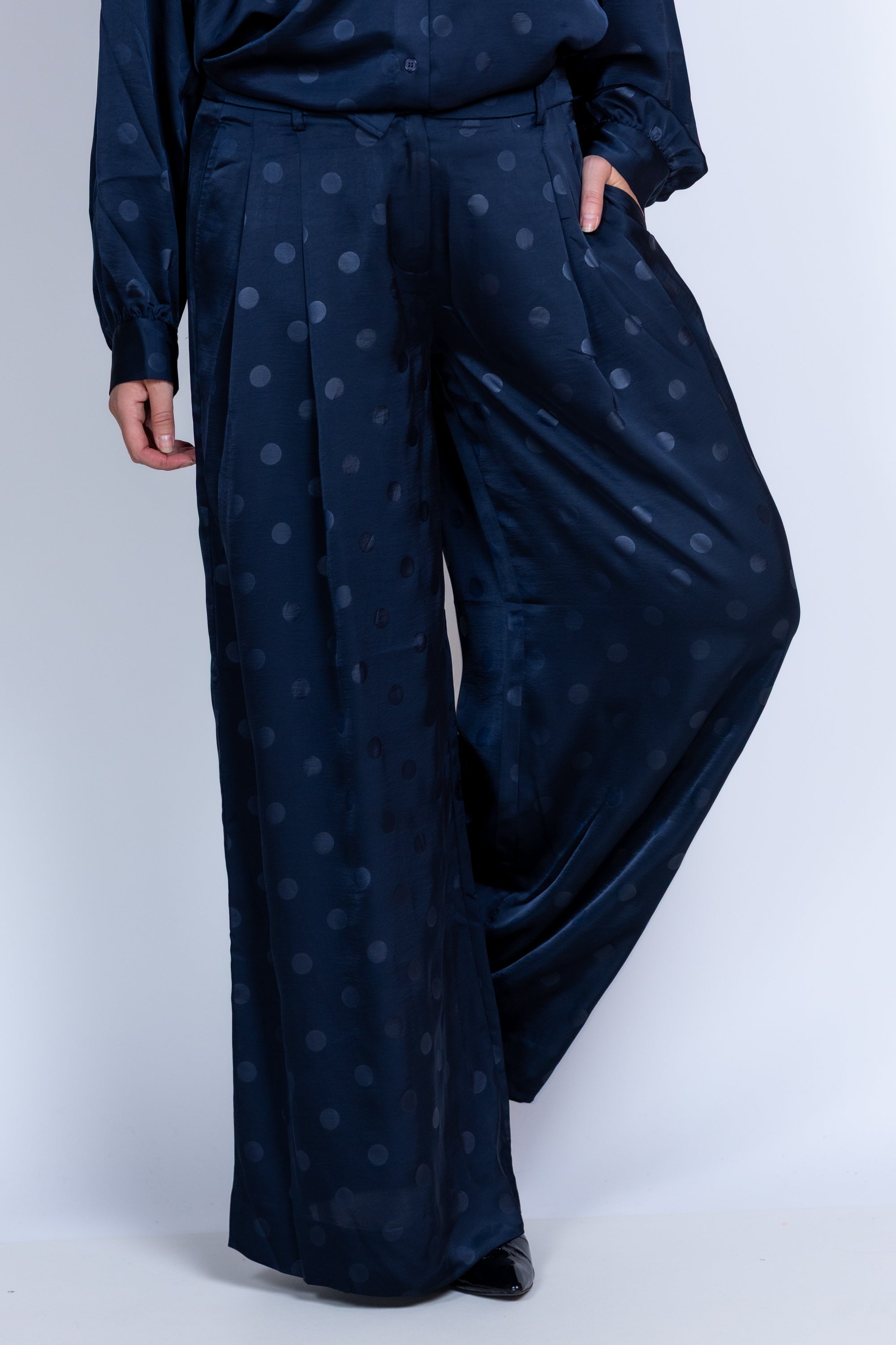 Wijde pantalon met print - Marine