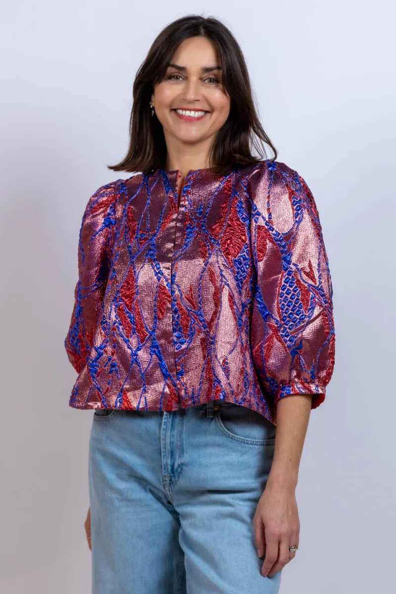 BY-BAR BY-BAR MAURI JACQ BLOUSE Blouse met pofmouwen - Oudroze