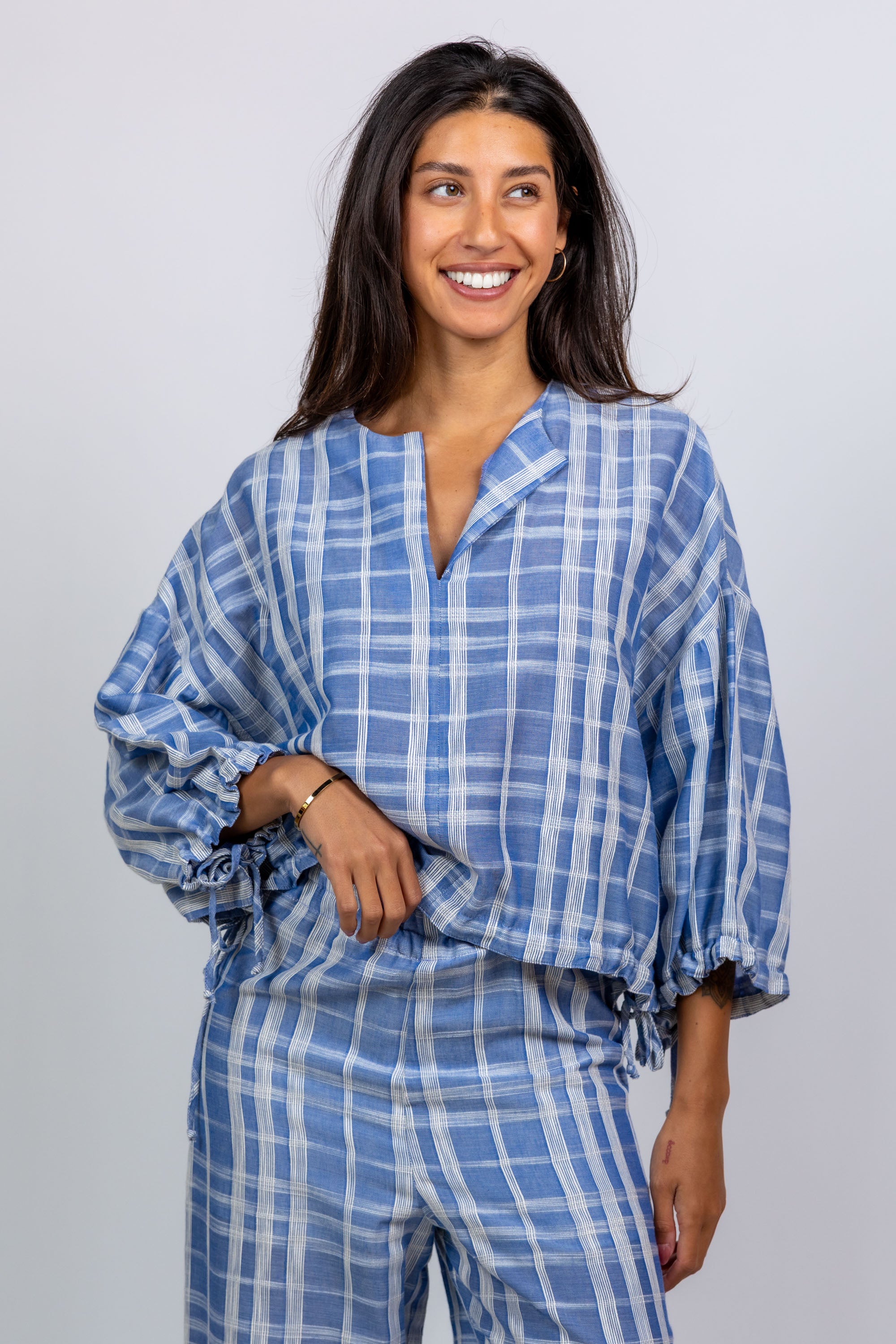 Blouse met ruit - Bleu