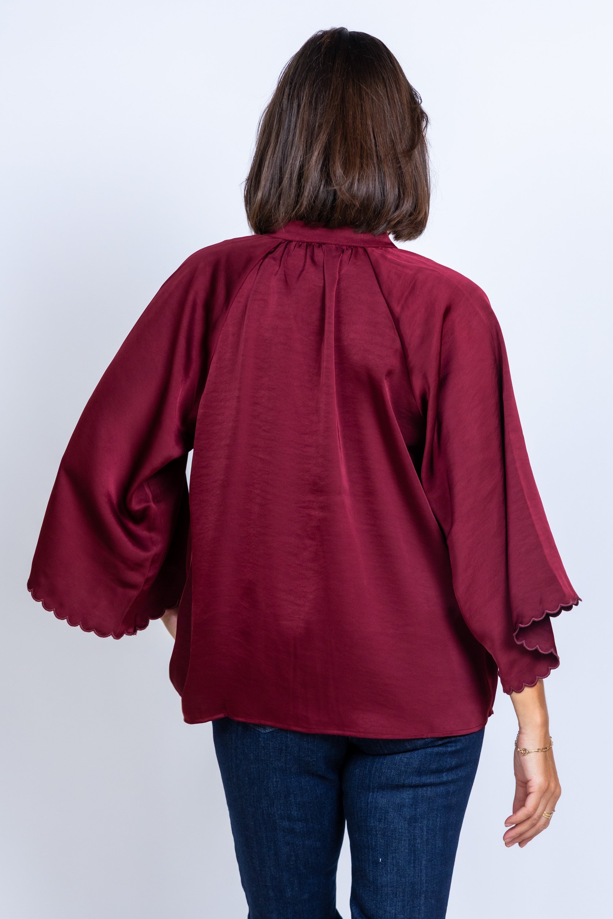 Blouse met V-hals - Donkerbordeaux
