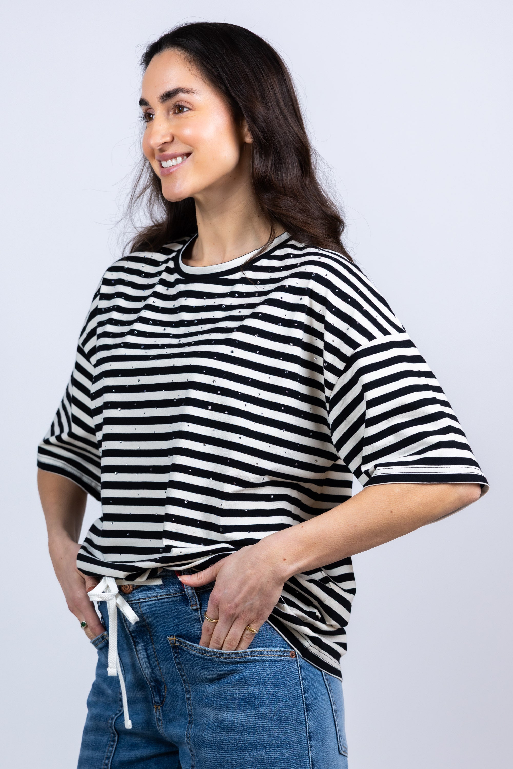 T-shirt met strepen - Zwart