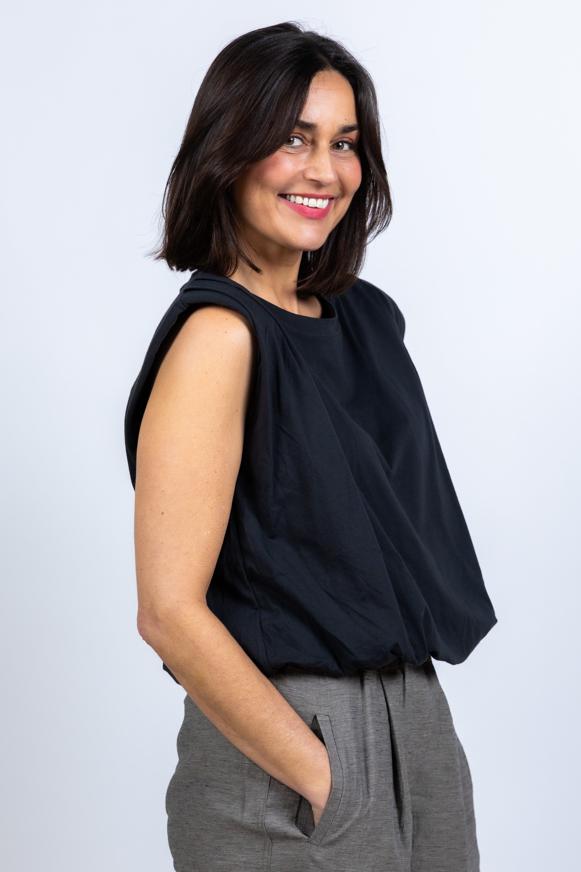 Top met schoudervulling - Zwart