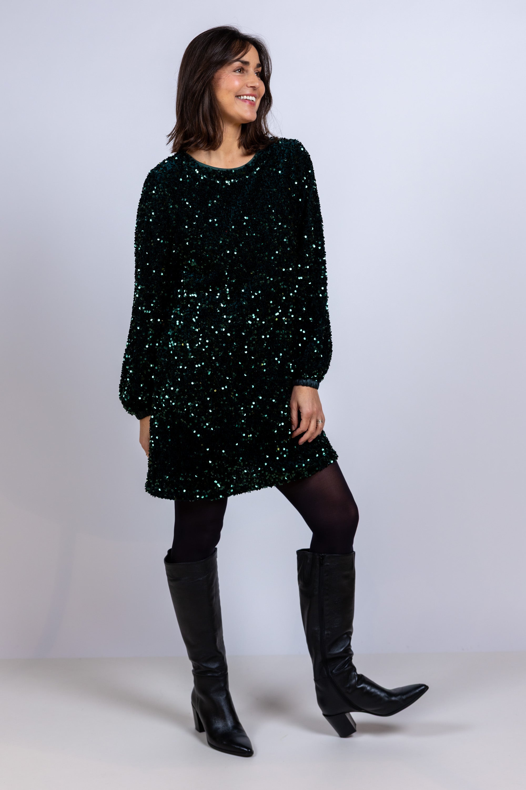 Jurk met pailletten - Flessegroen