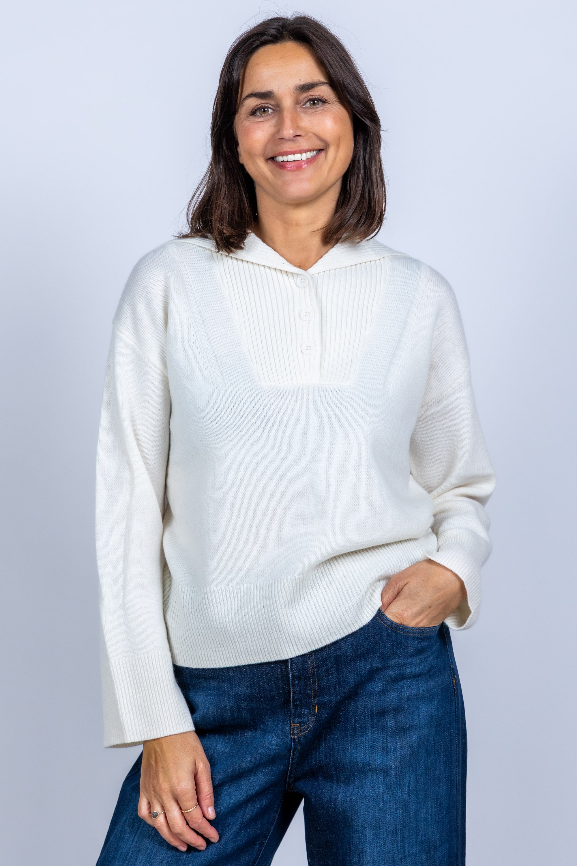 Trui met knopen - Ecru