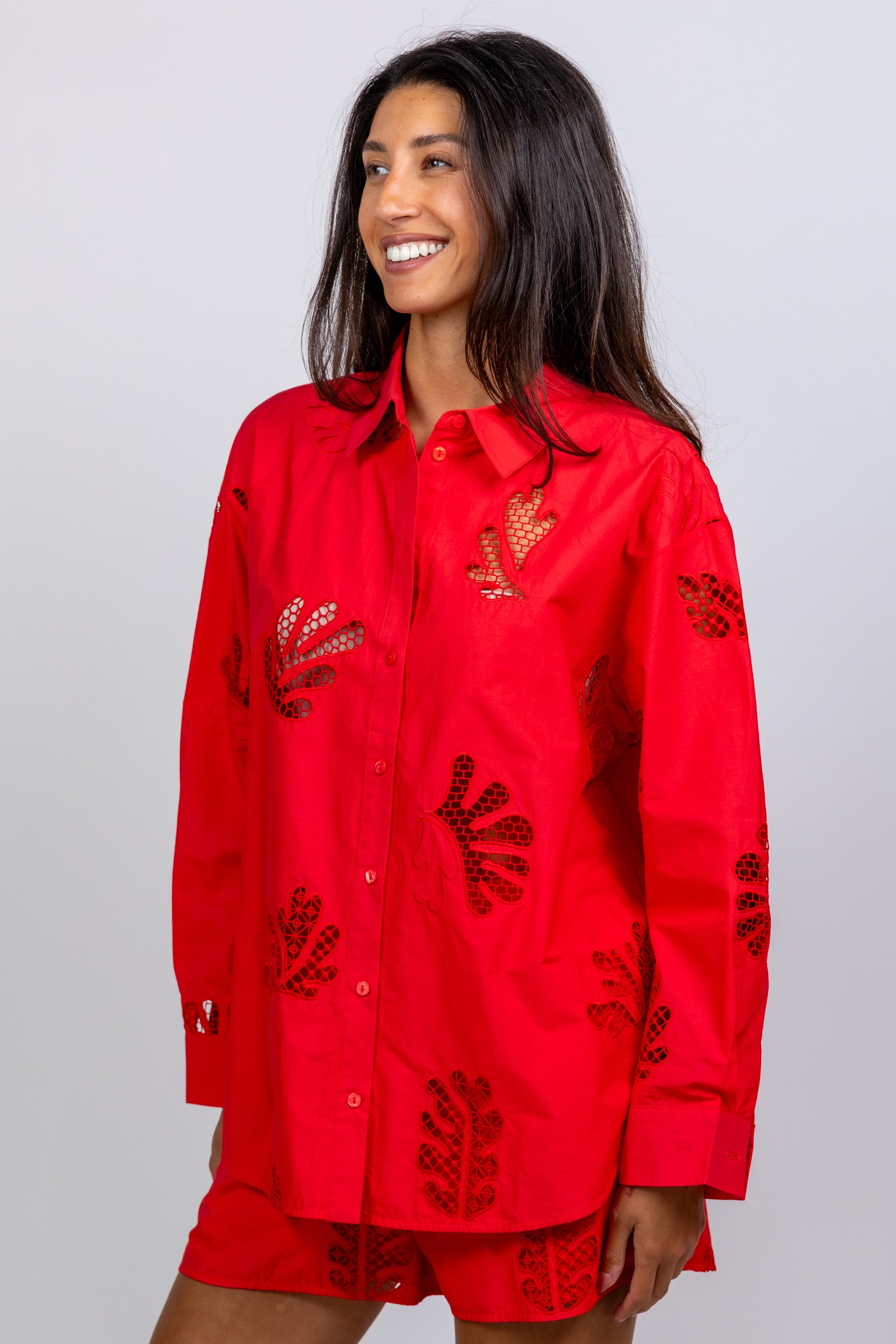 Blouse met opengewerkt patroon - Rood