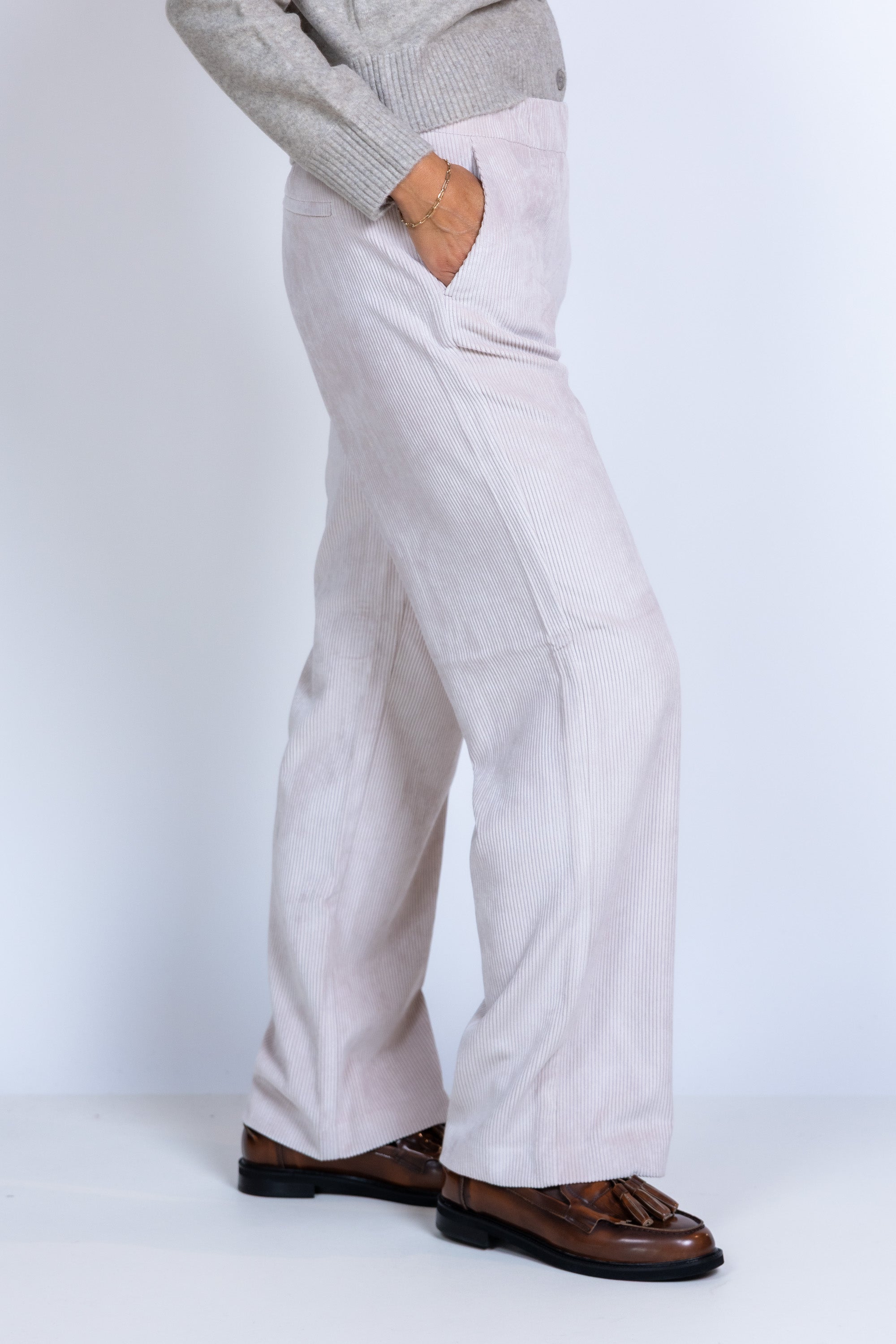 Broek van ribstof - Ecru