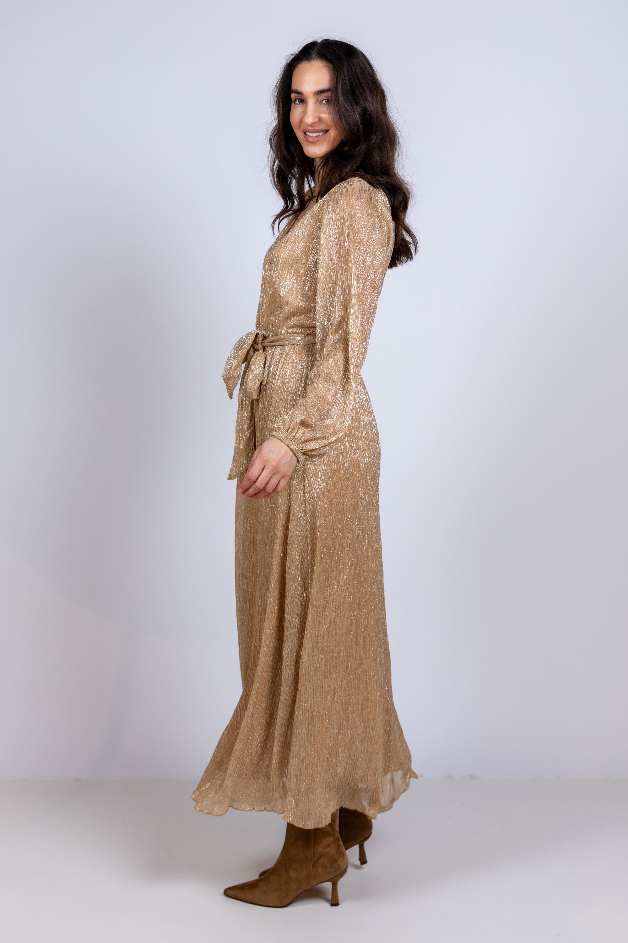 Maxi jurk met ceintuur - Goud