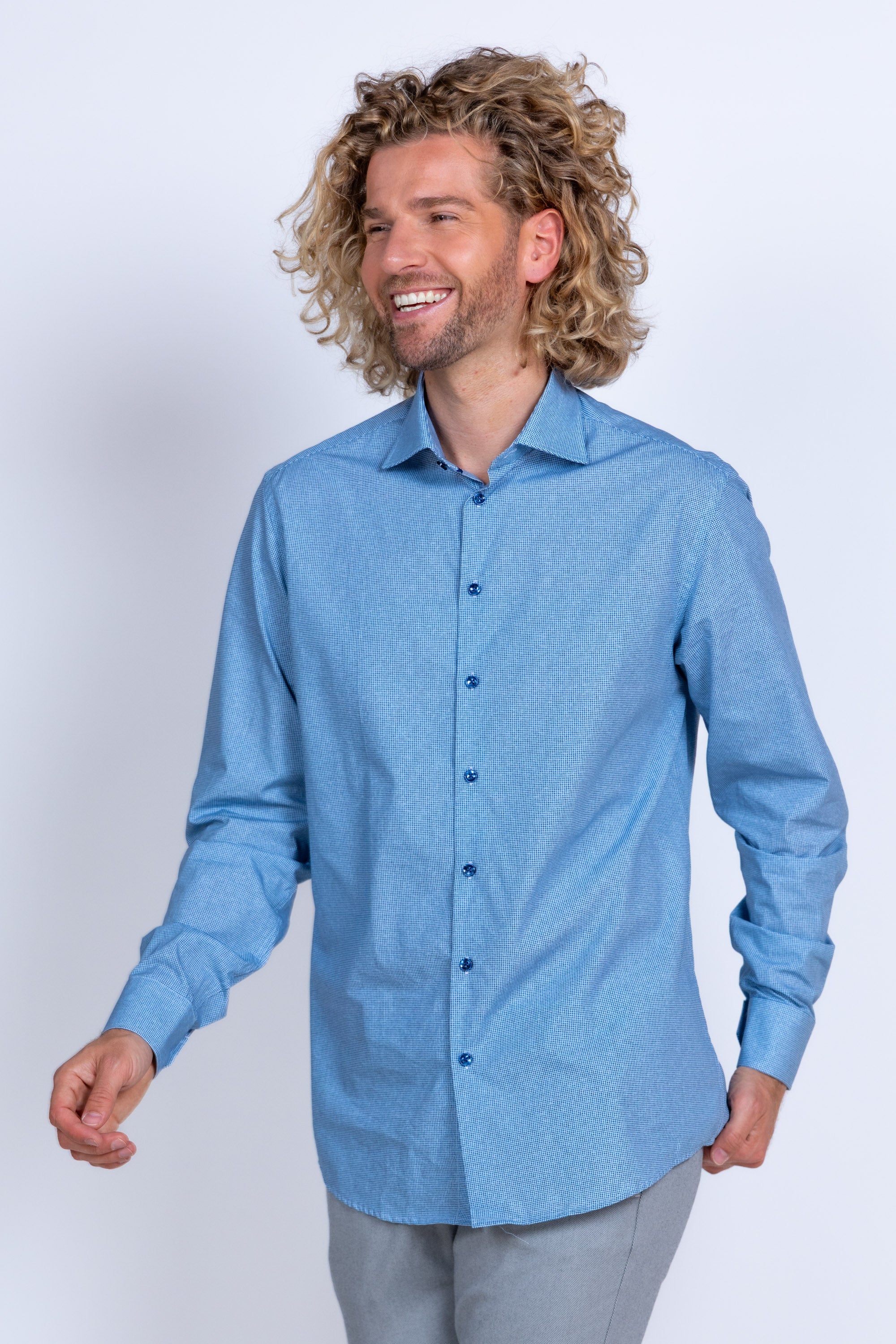 Overhemd met fijn dessin - French blue