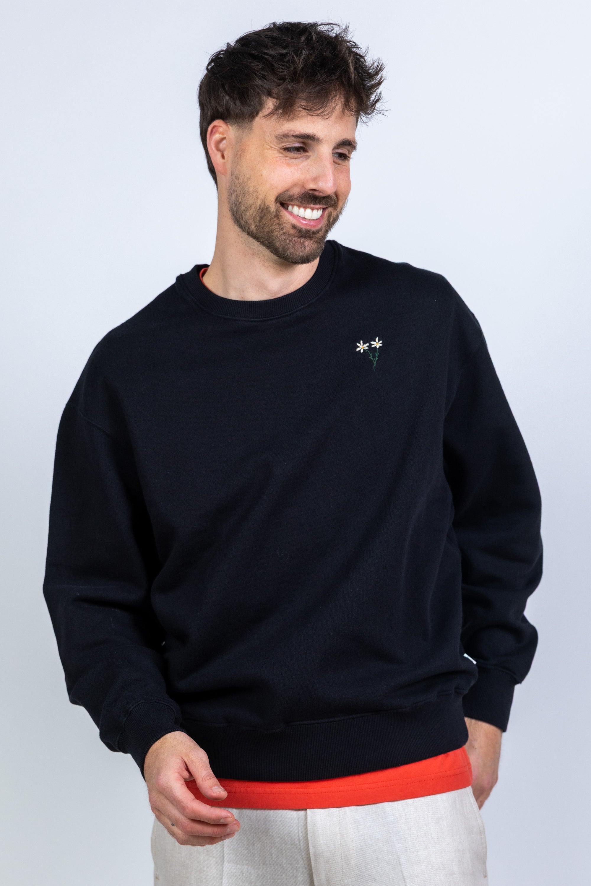 Sweater met borduring - Zwart