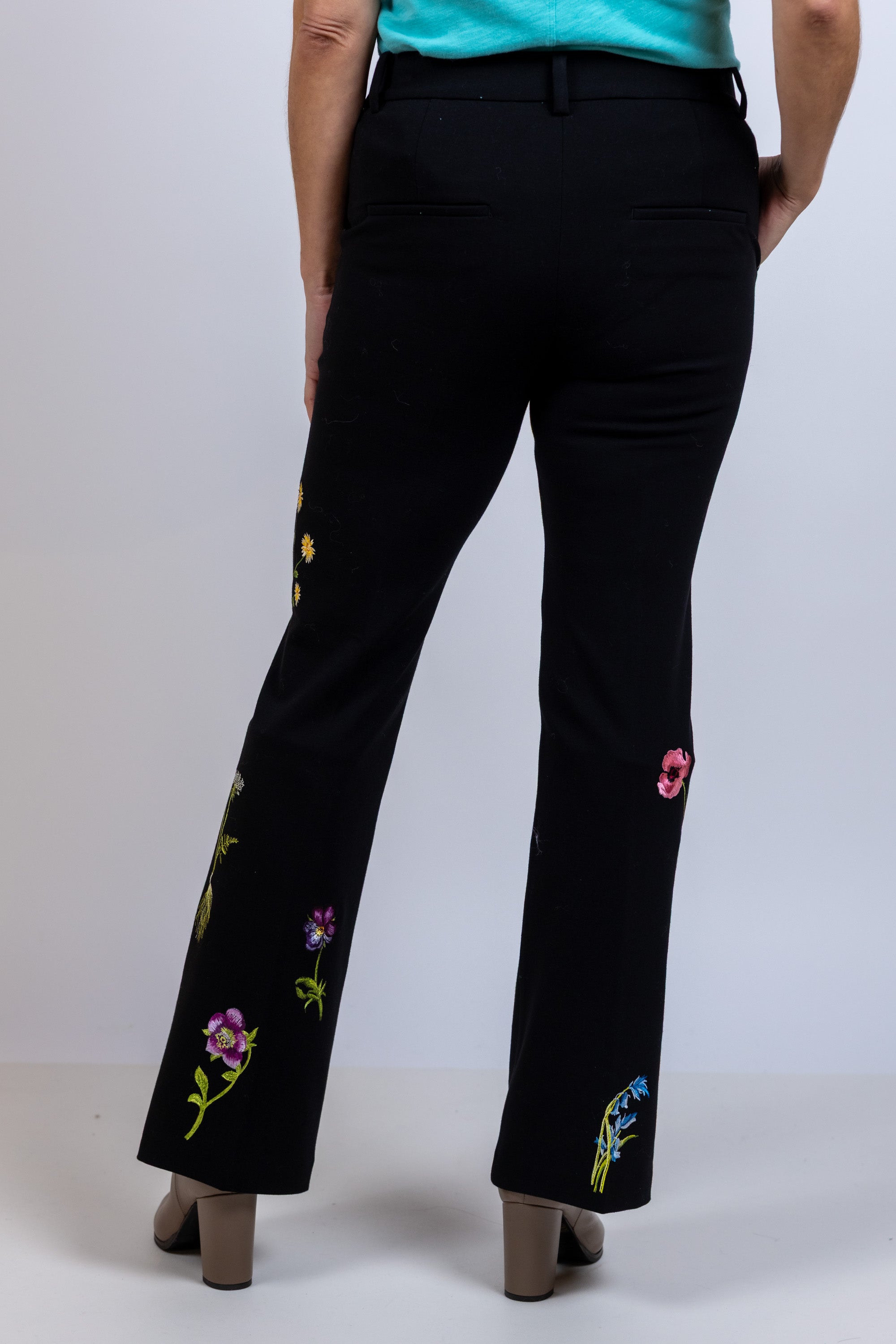 Broek met bloemen - Zwart