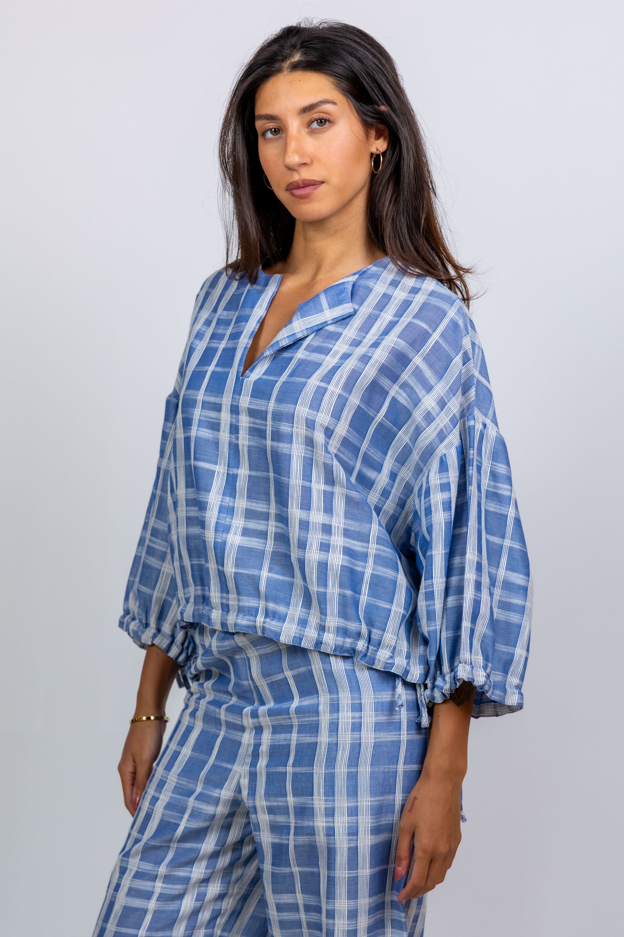 Blouse met ruit - Bleu