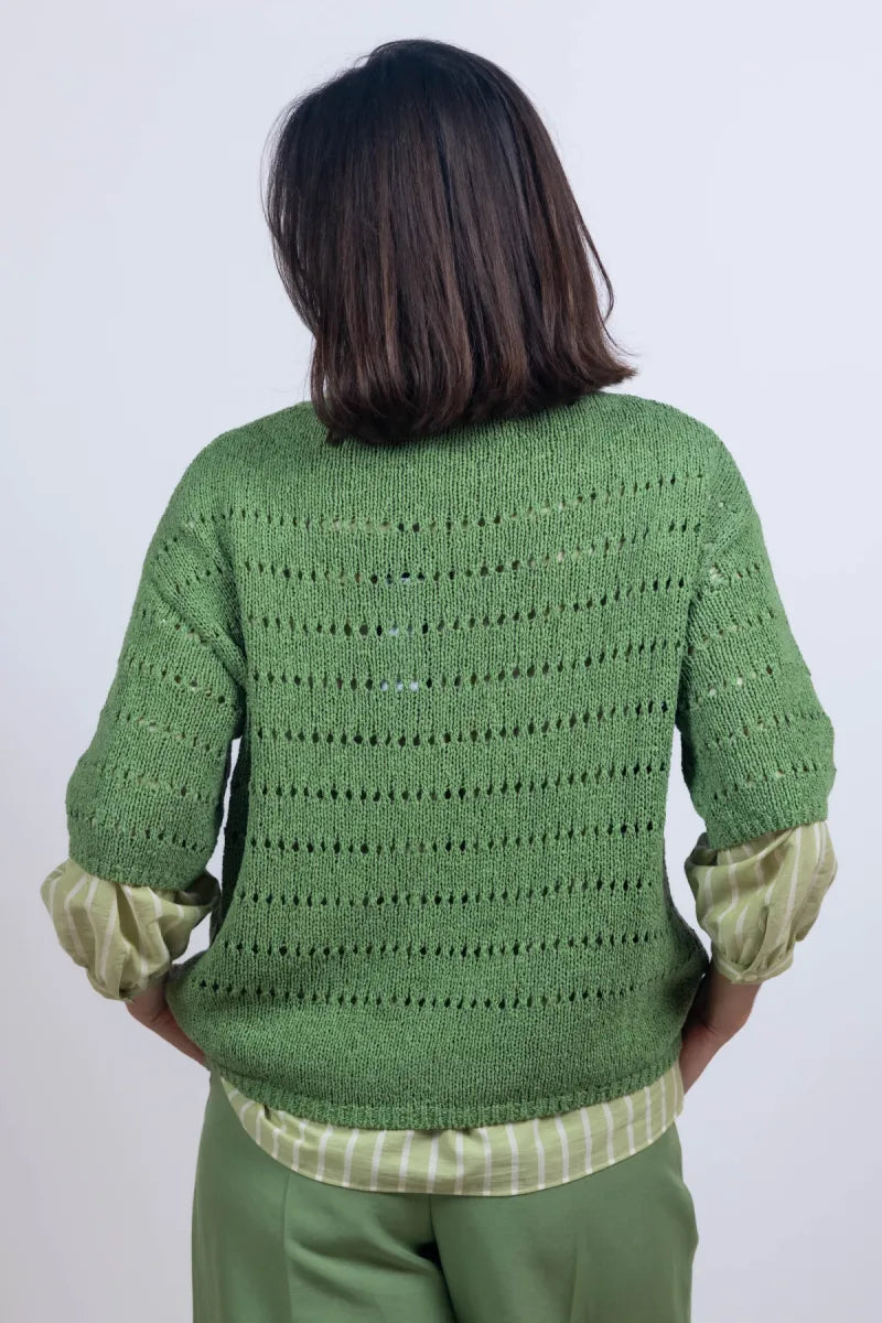 LUISA CERANO LUISA CERANO 138782-5917 Trui met ajour - Appelgroen