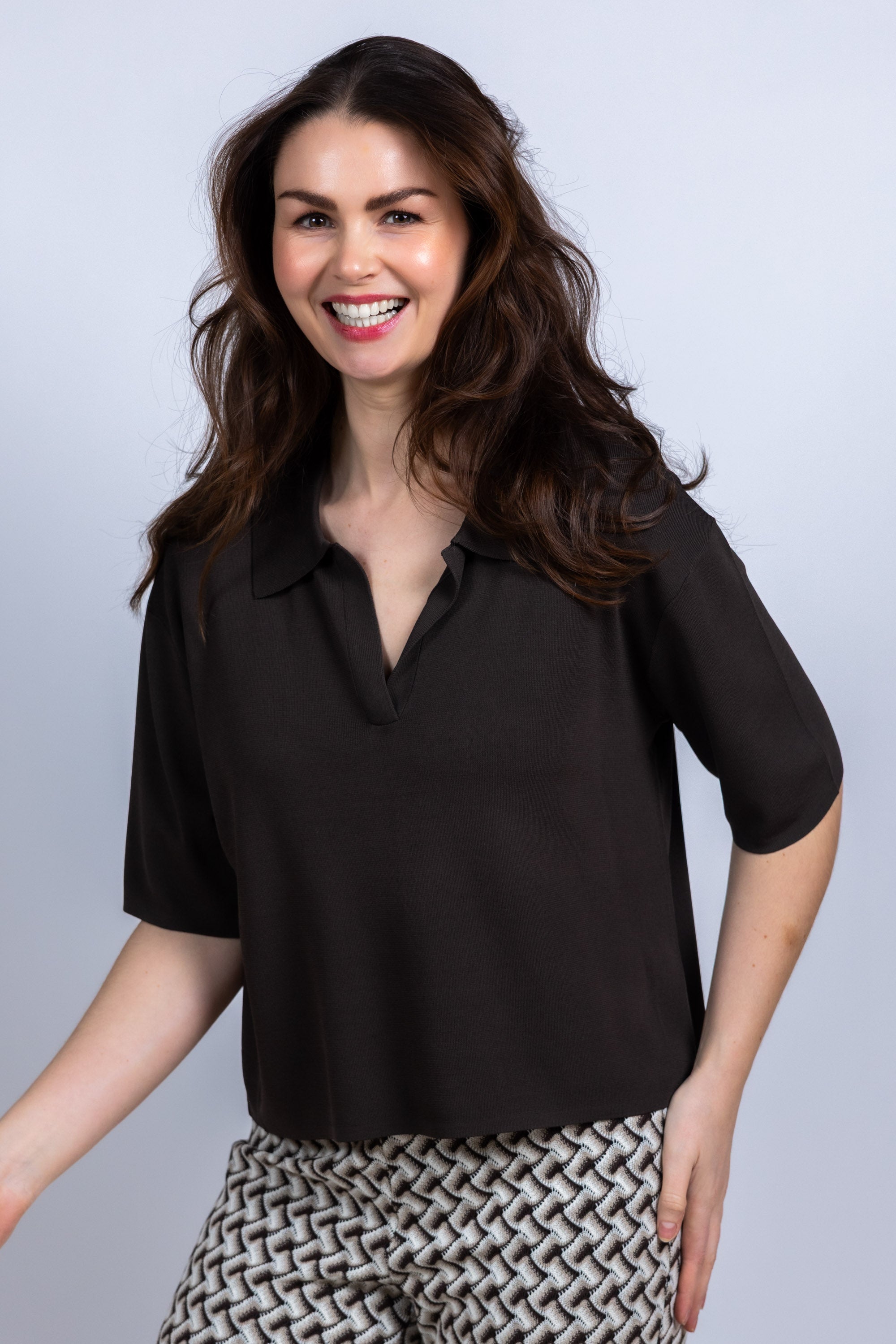 Blouse met kraag - Bruin