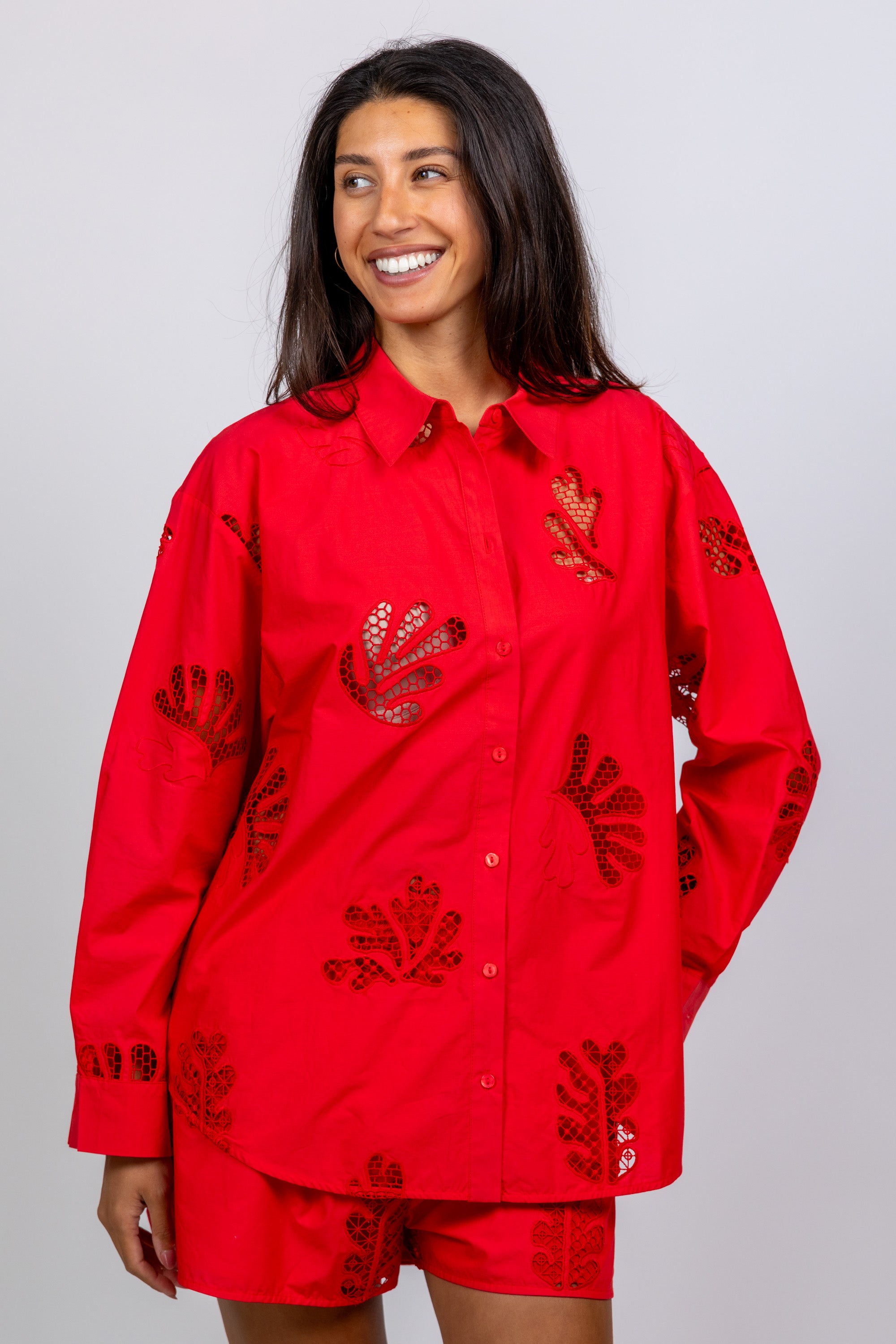 Blouse met opengewerkt patroon - Rood