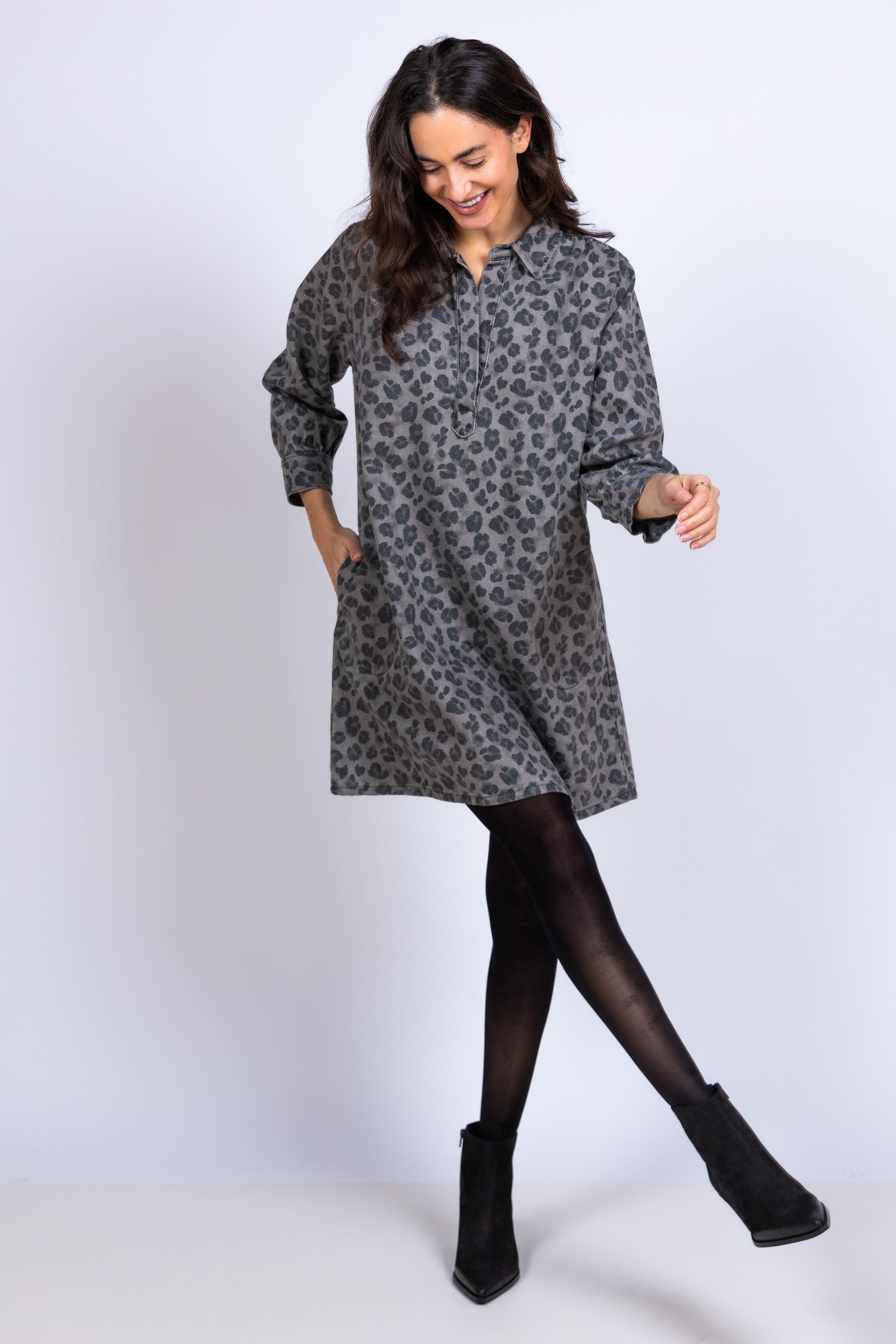 Jurk met print - Grijsdenim