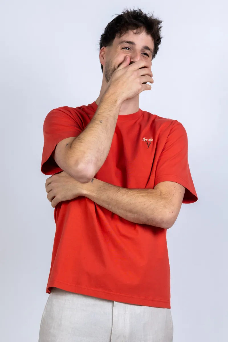 FORET FORET F1012 T-shirt met borduring - Koraalrood