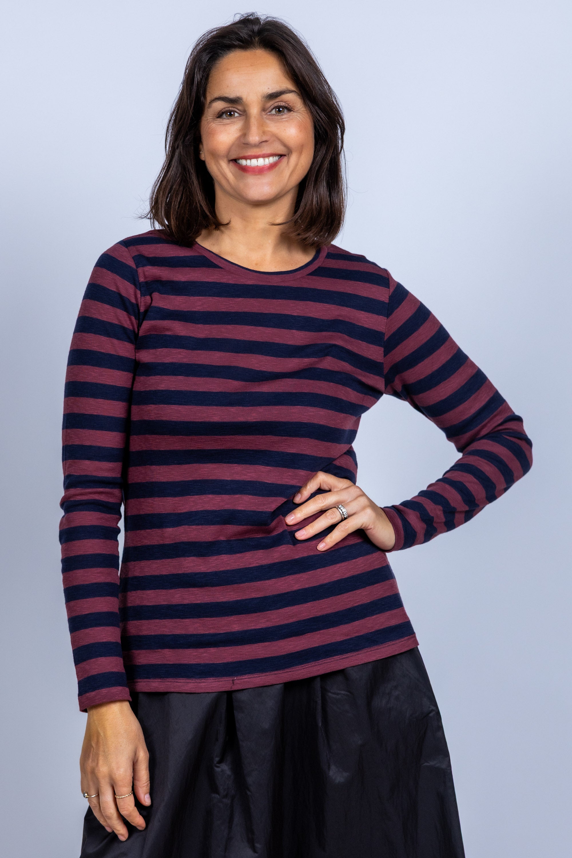 T-shirt met strepen - Donkerbordeaux