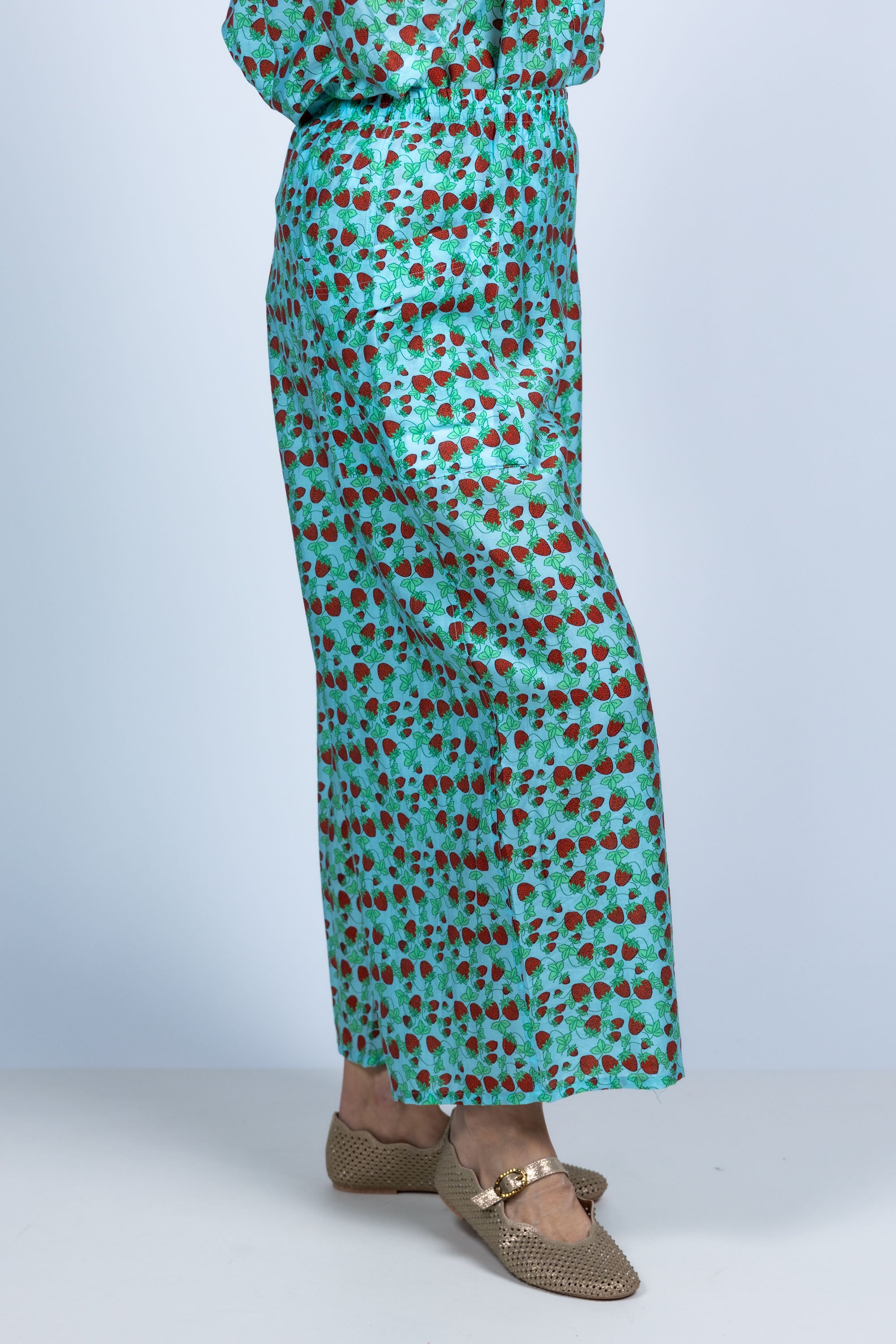 Wijde broek met print - Bleu