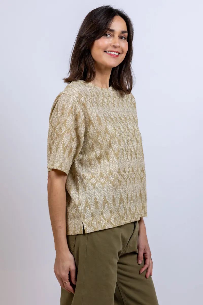 MOMONI MOMONI IORA MO23 MOMONI IORA MO23 T-shirt met patroon - Beige
