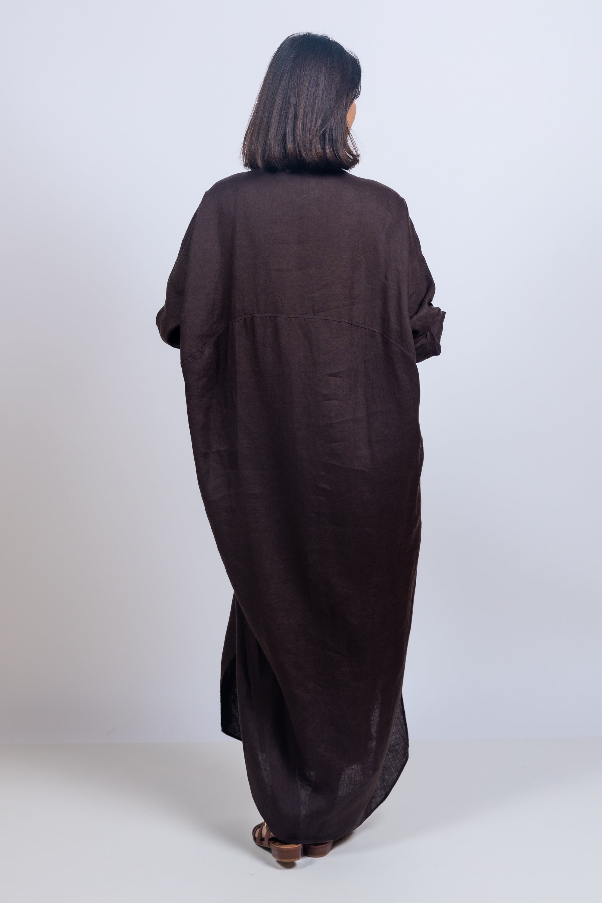 Maxi jurk met knopen - Bruin