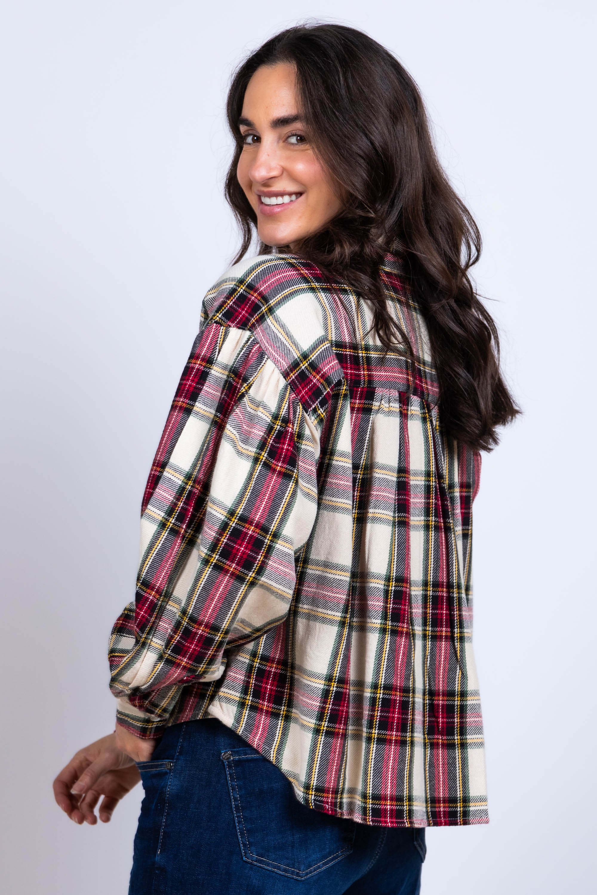 Blouse met ruiten - Ecru