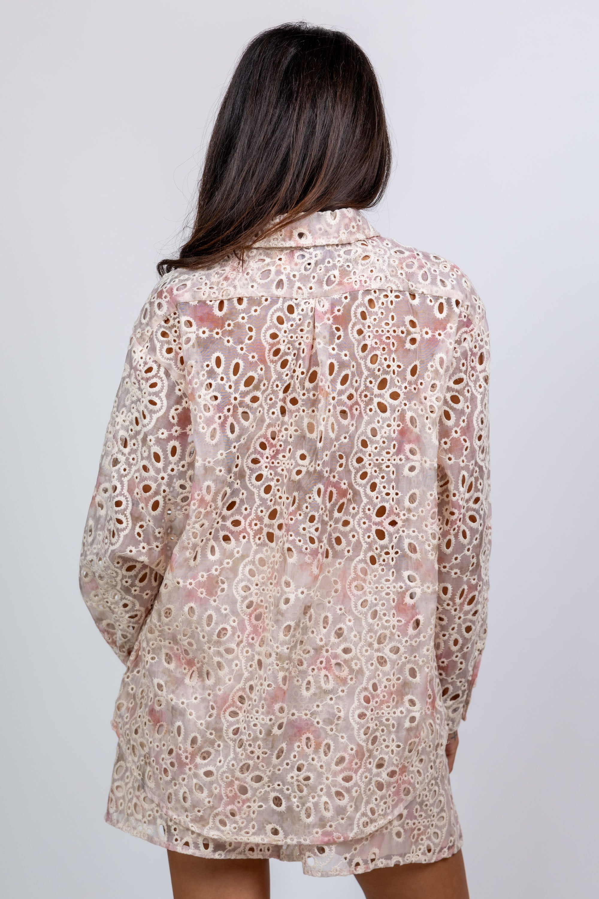 Blouse/short set met borduursel - Lichtpoeder