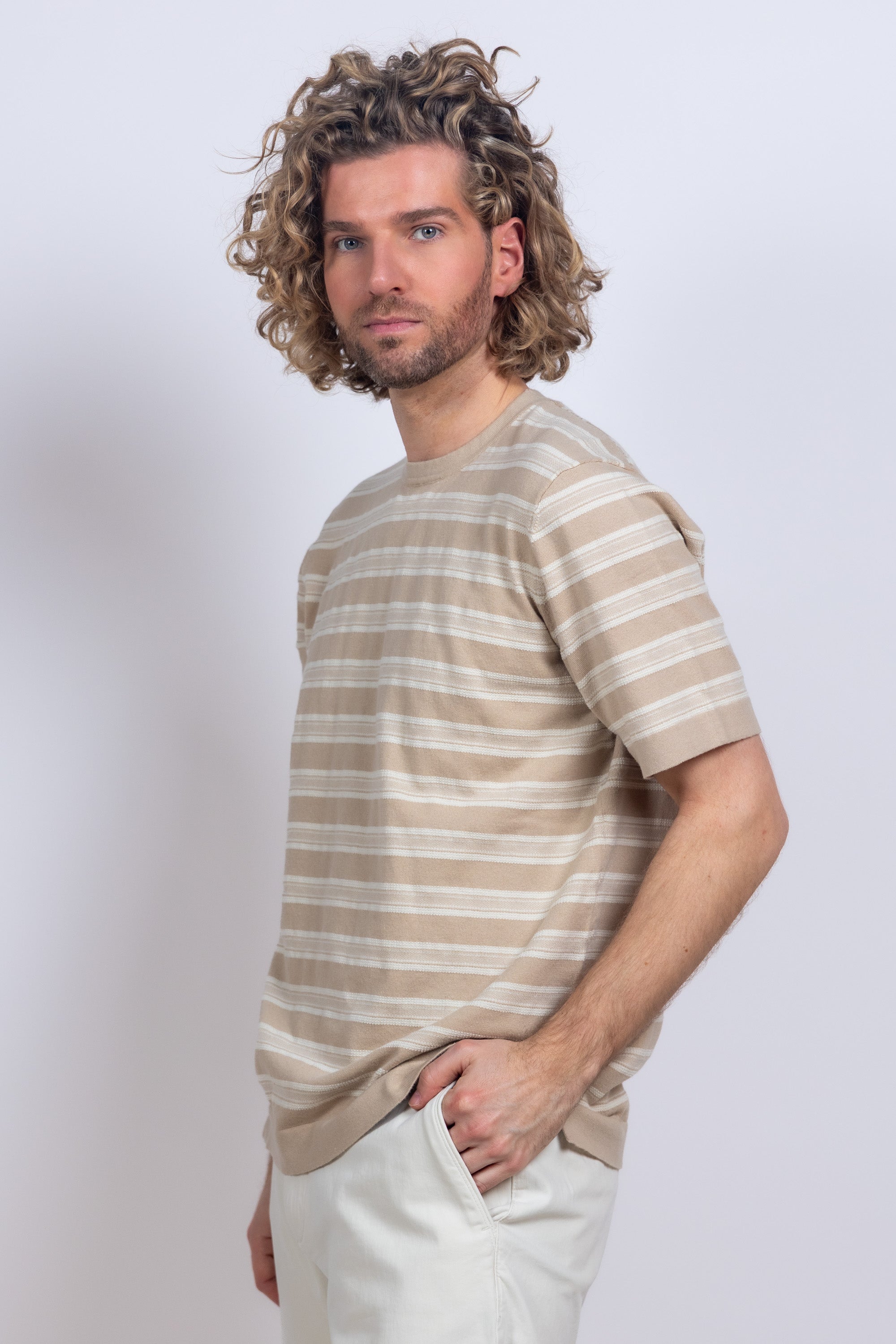 T-shirt met strepen - Beige